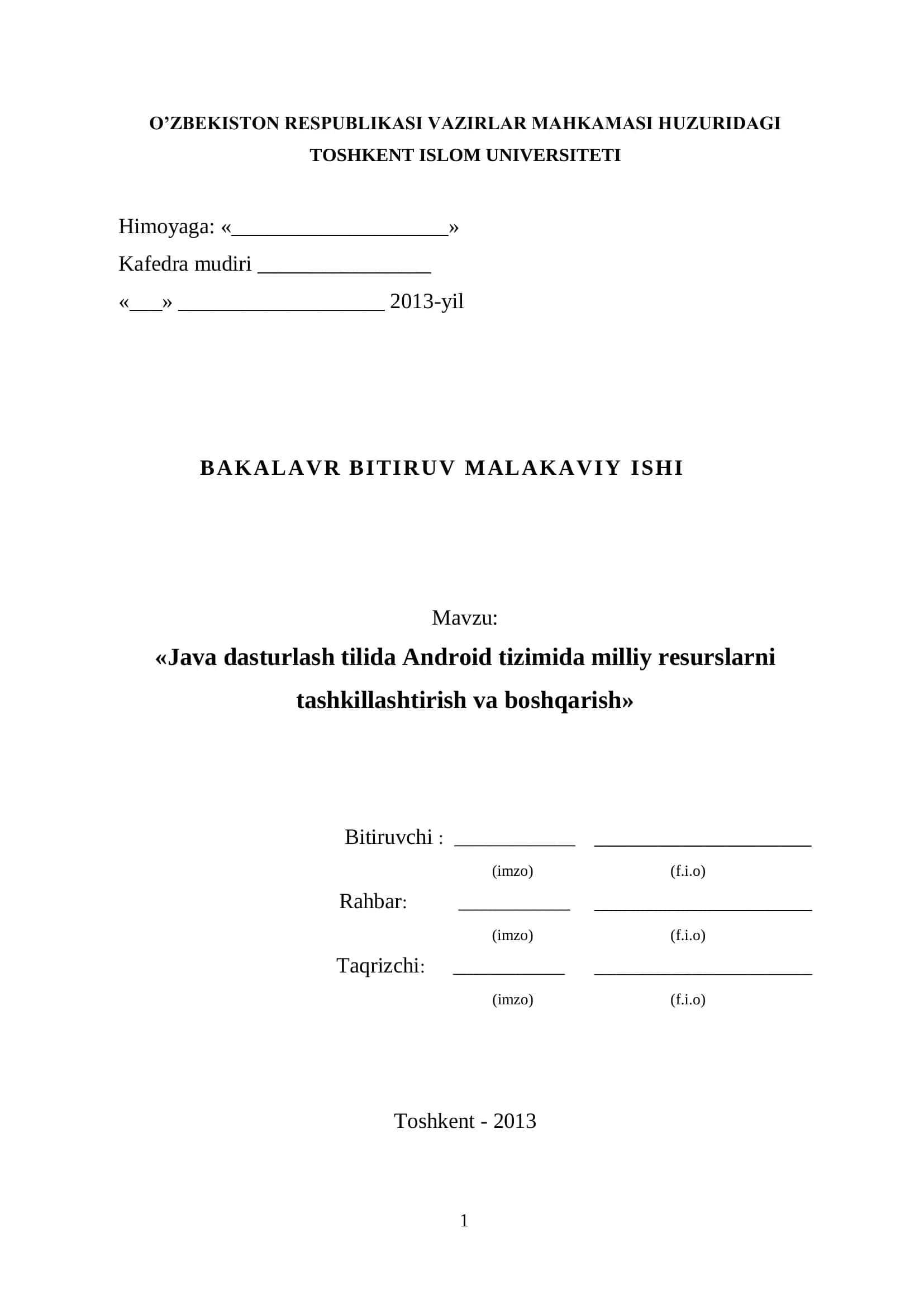Android tizimida milliy resurslarni tashkillashtirish va boshqarish 1