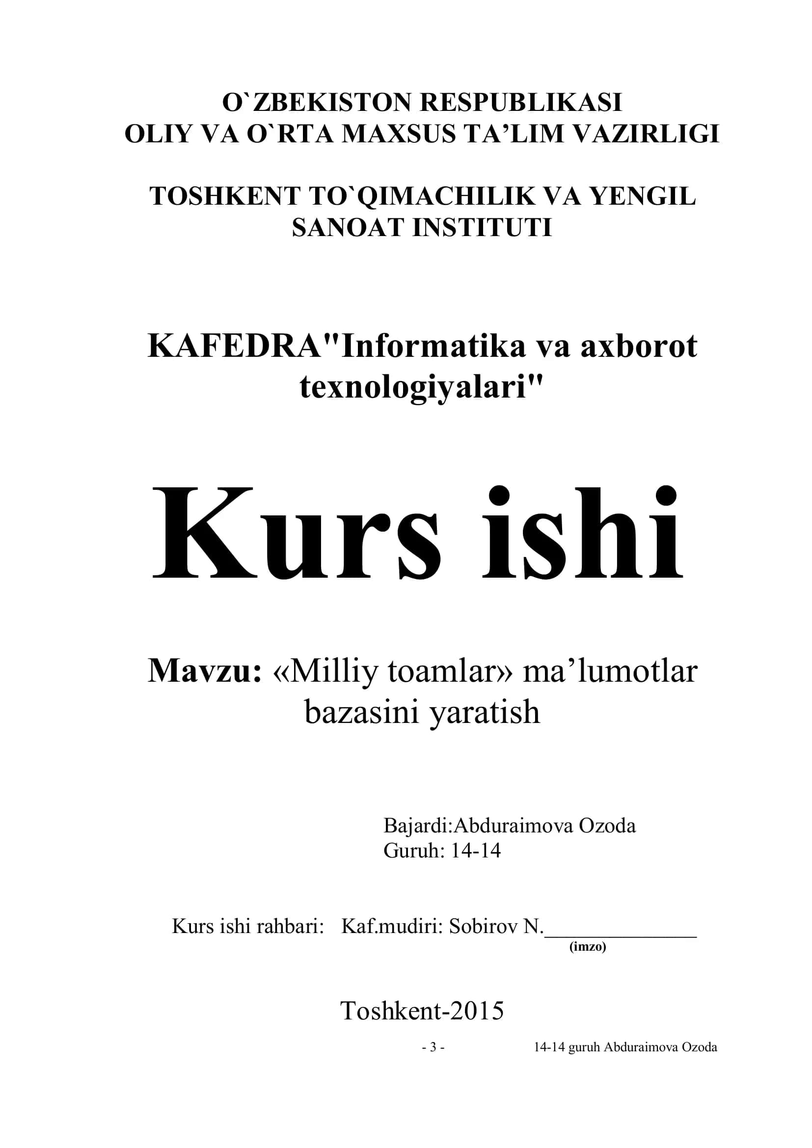 Milliy toamlar ma’lumotlar bazasi 1
