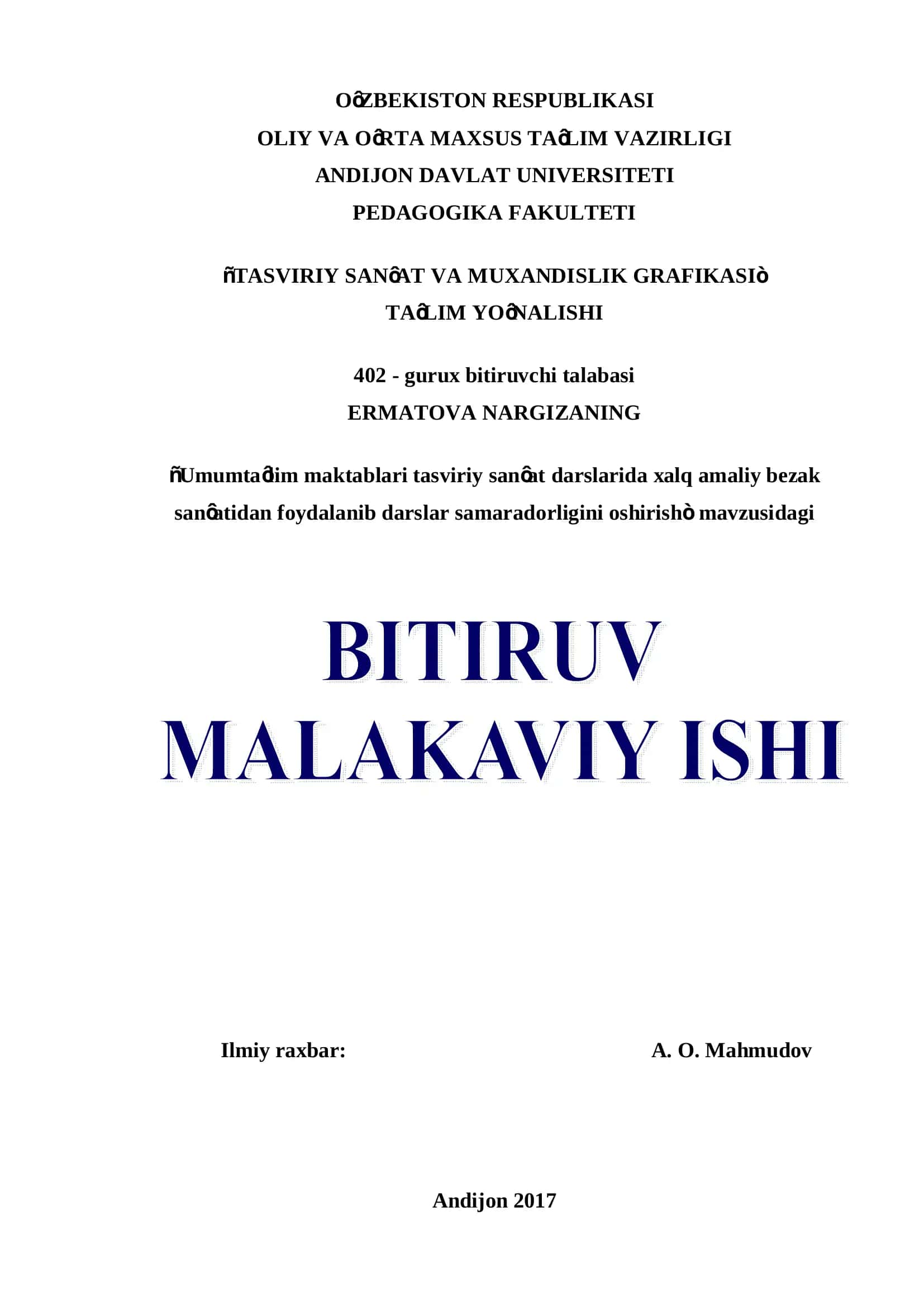 TASVIRIY SAN’AT VA MUXANDISLIK GRAFIKASI 1