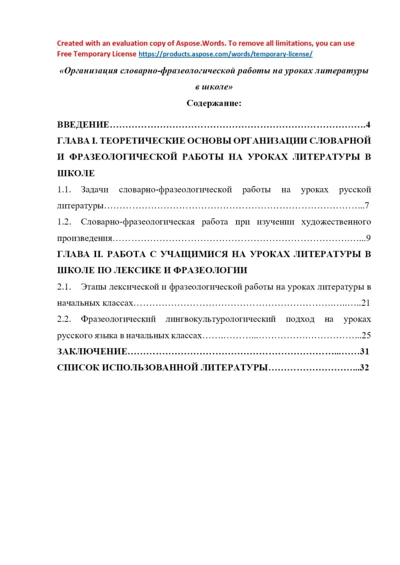 Организация словарно-фразеологической работы на уроках литературы в школе