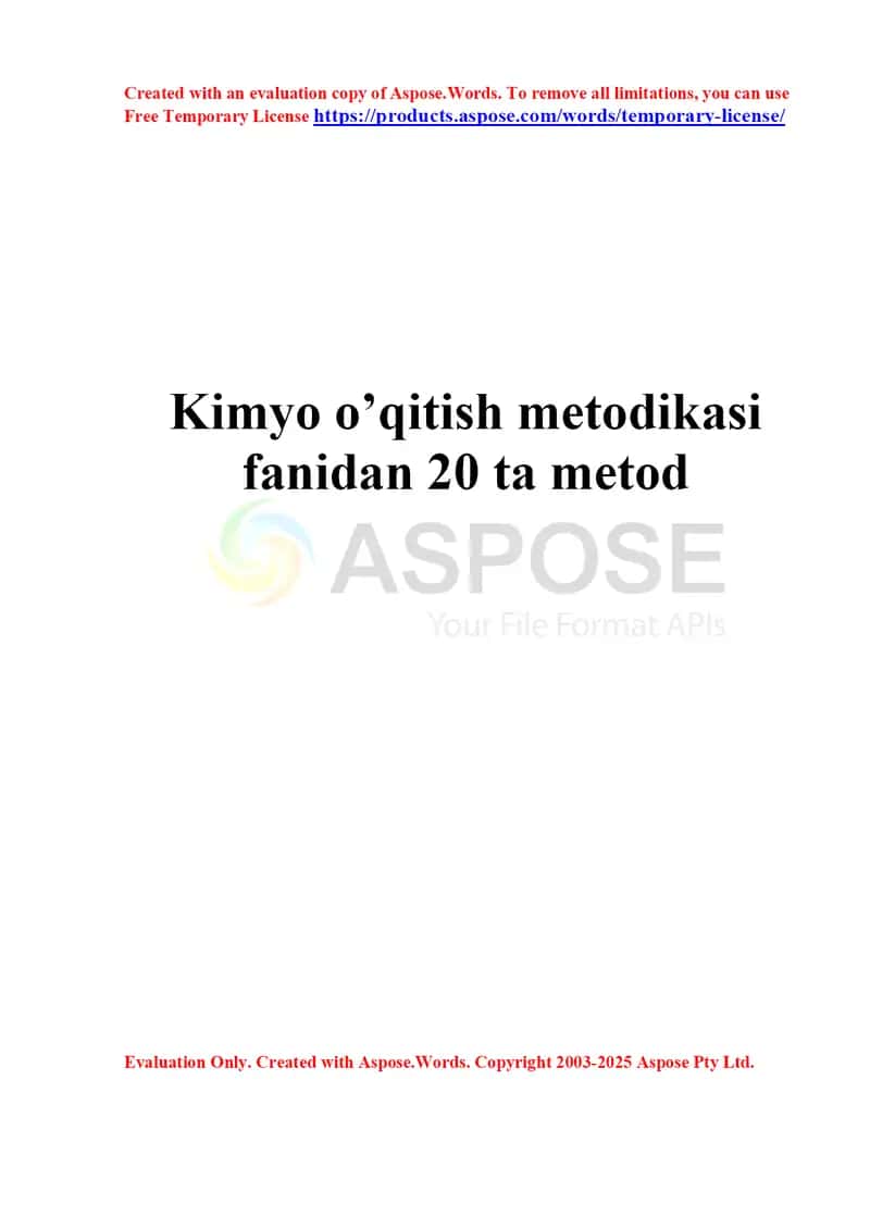 Kimyo o‘qitish metodikasi fanidan 20 ta metod 1