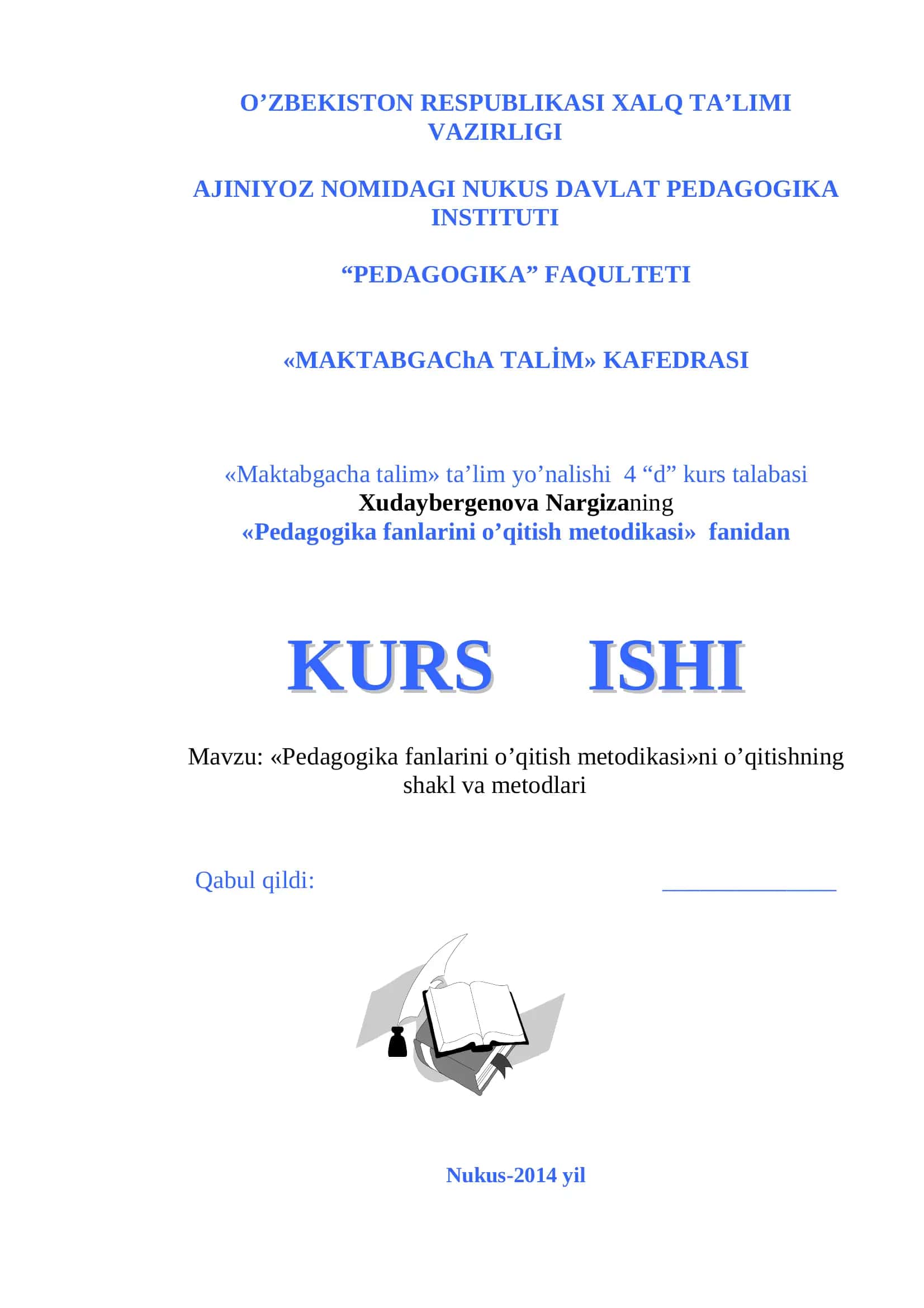 Pedagogika fanlarini o’qitish metodikasi 1