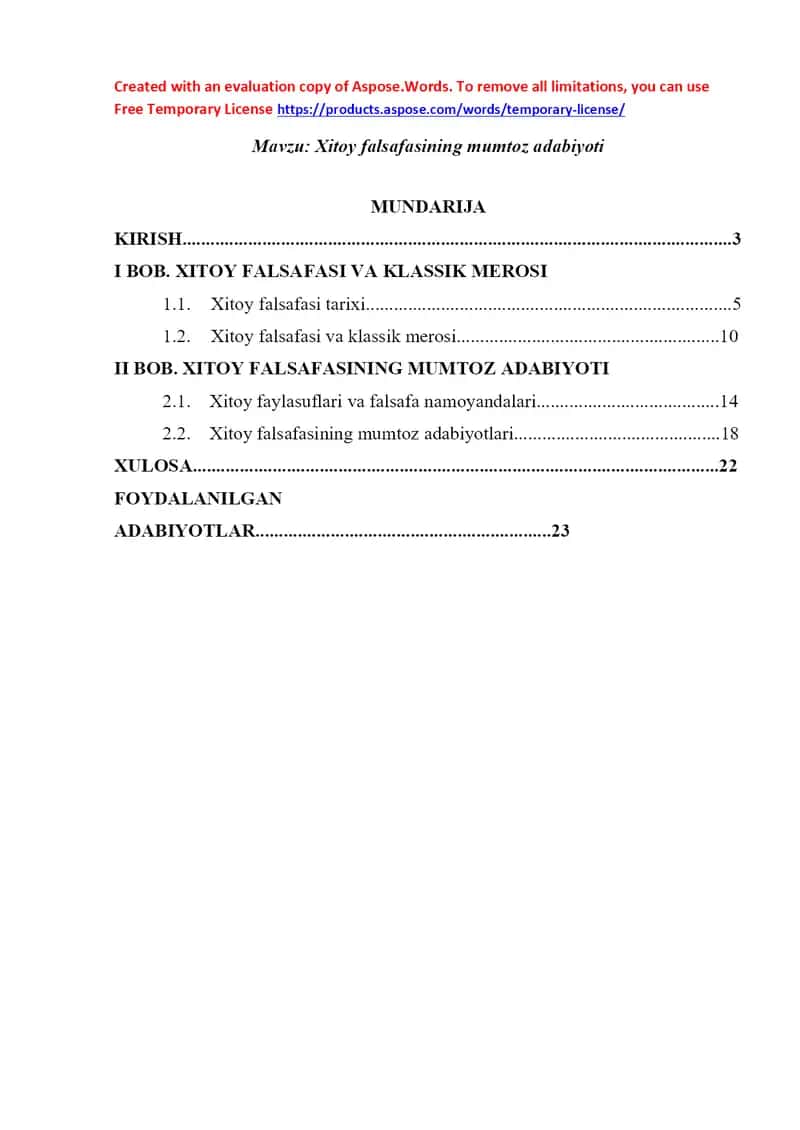 Kurs ishi “Xitoy falsafasining mumtoz adabiyoti” 1