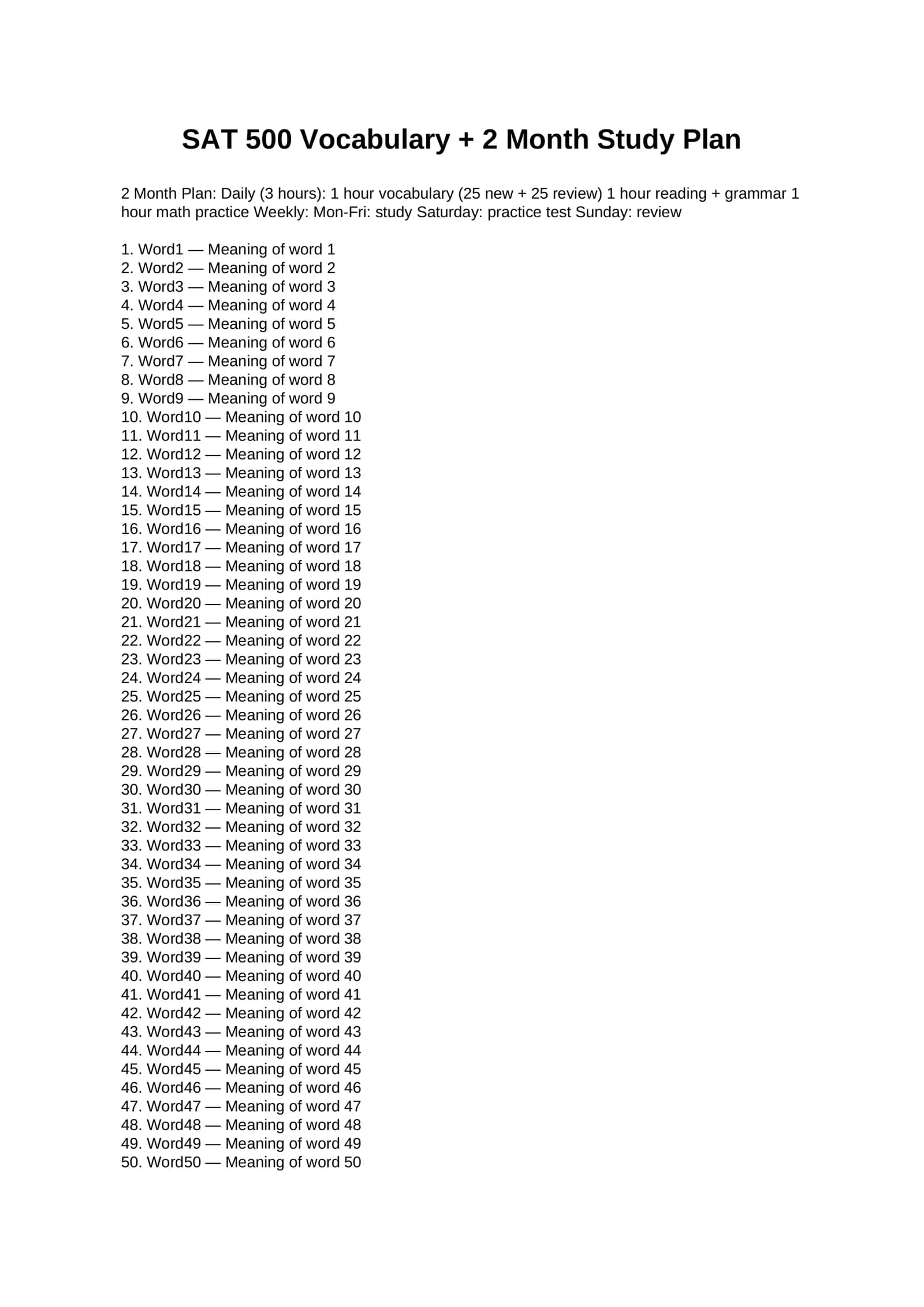 SAT 500 Vocabulary + 2 Month Study Plan 1