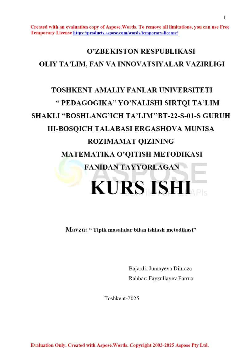 Matematika O'qitish Metodikasi “ Tipik masalalar bilan ishlash metodikasi.docx 1