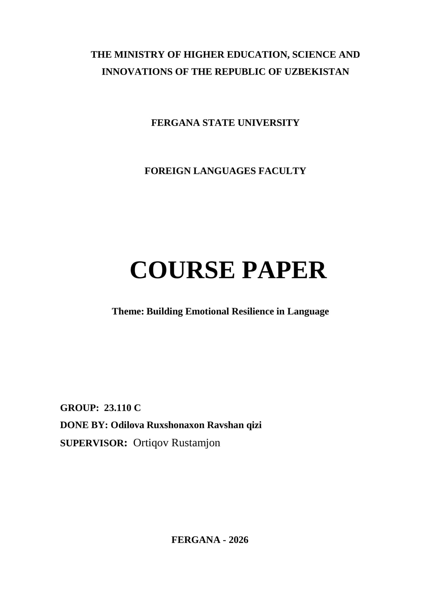 Course Paper: Building Emotional Resilience in Language 1