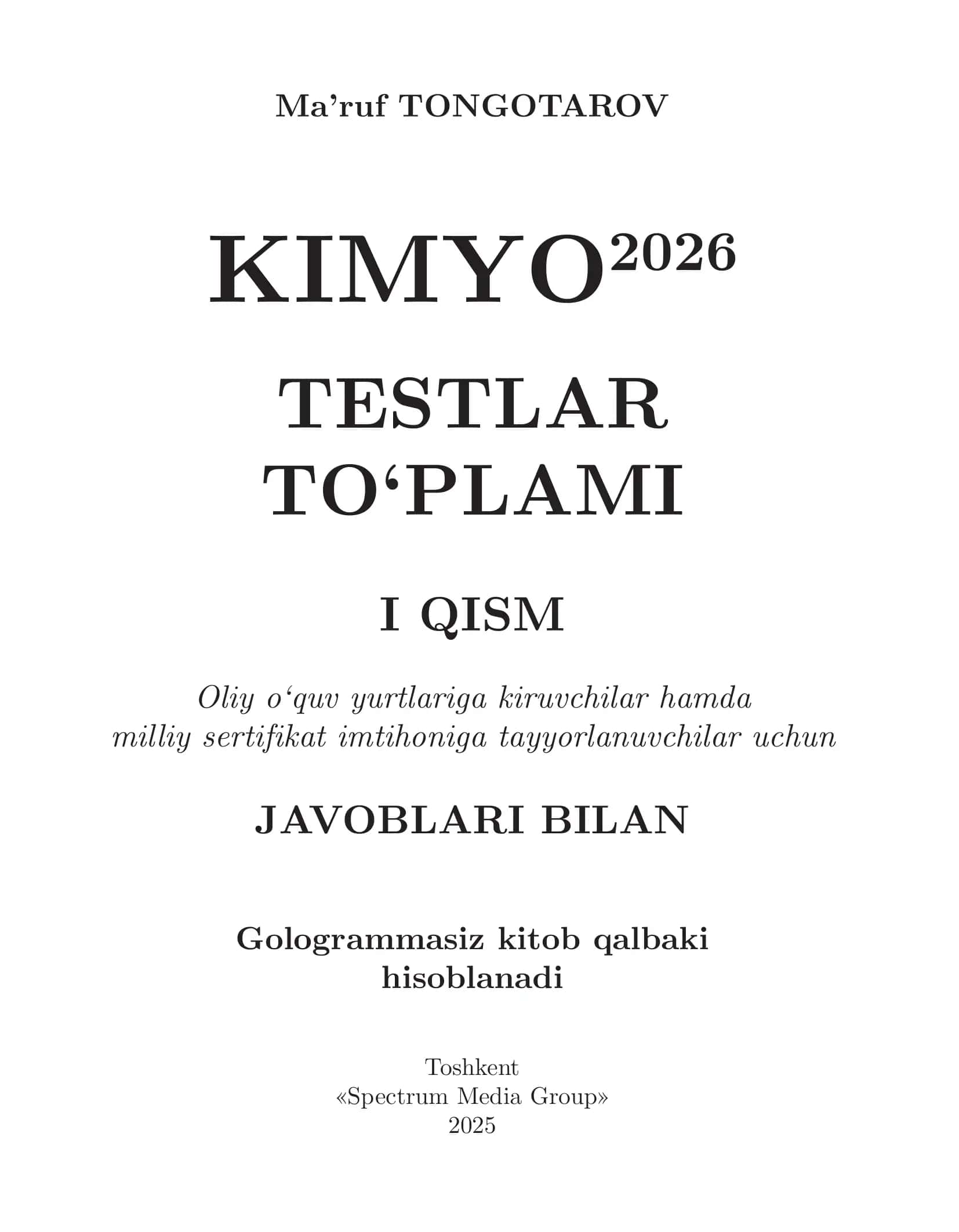 Kimyo2026 testlar to‘plami I qism 1