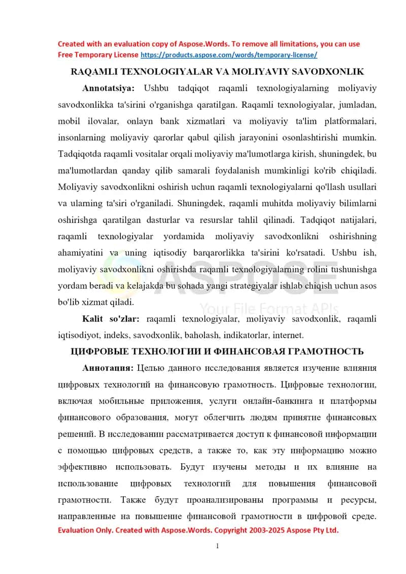 RAQAMLI TEXNOLOGIYALAR VA MOLIYAVIY SAVODXONLIK 1