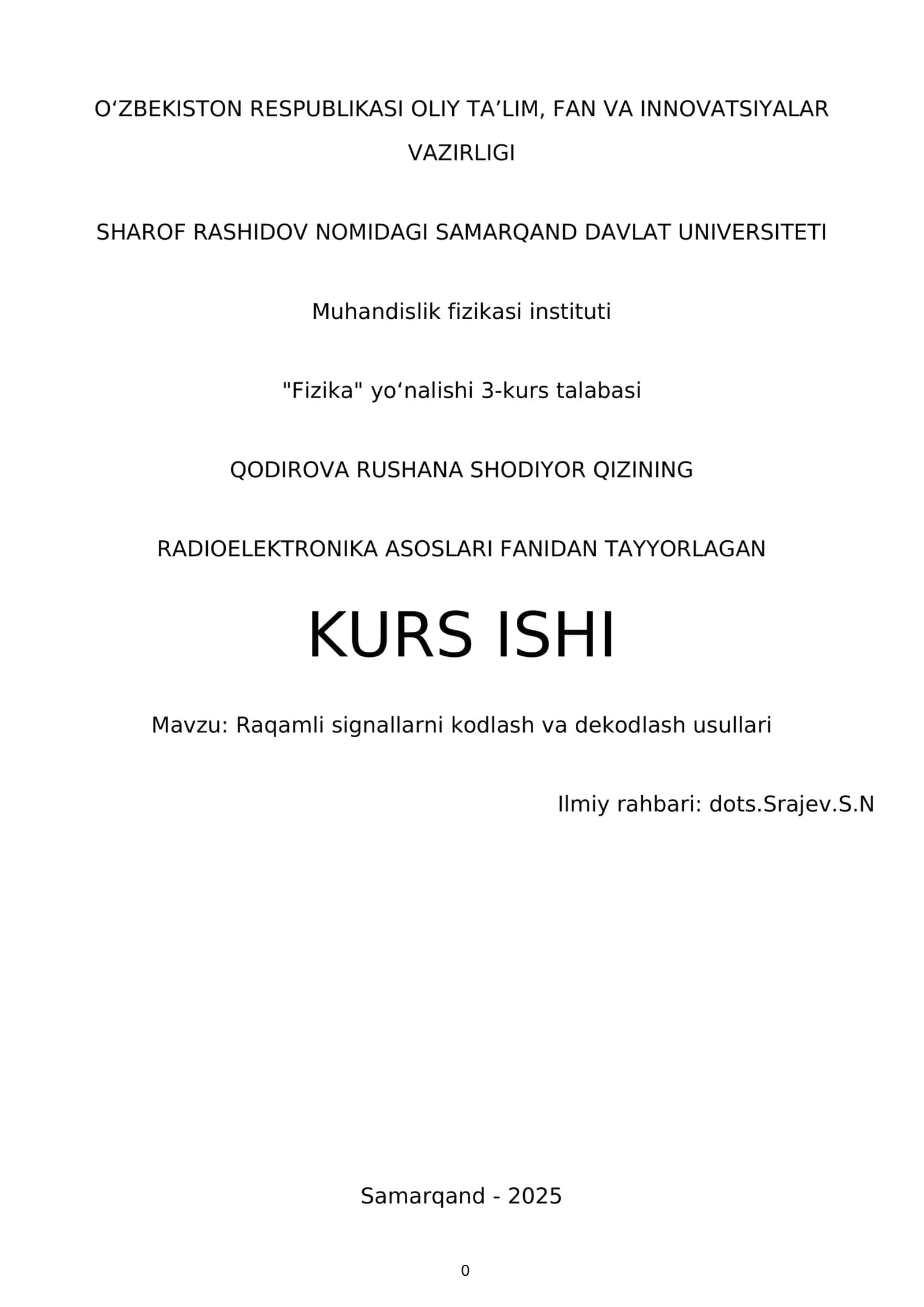 Raqamli Signallarni Kodlash va Dekodlash Usullari 1