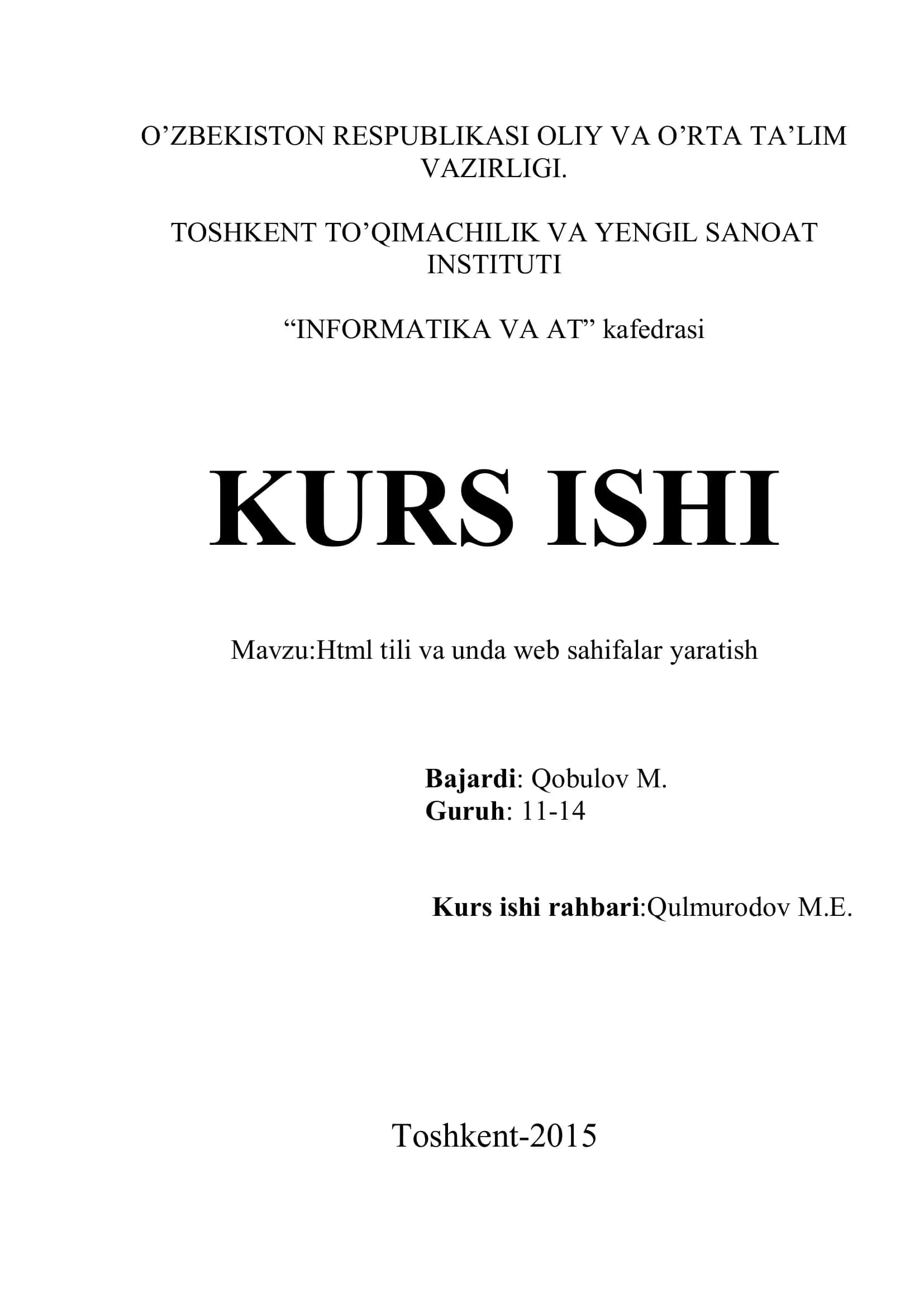Html tili va unda web sahifalar yaratish 1