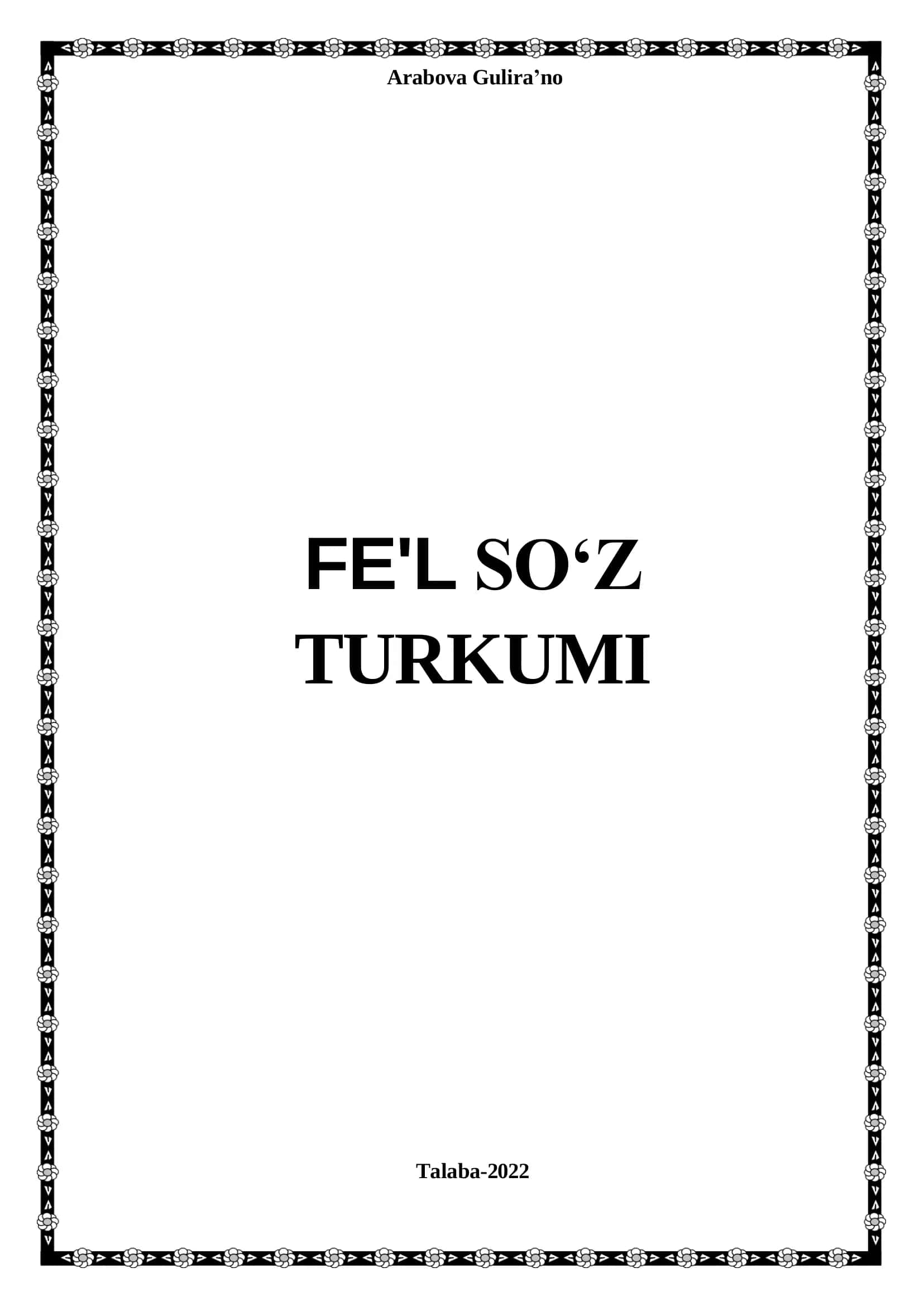 Fe'l So‘z Turkumi 1