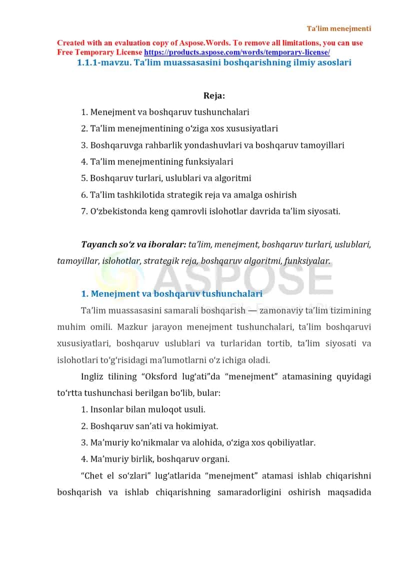 Ta’lim muassasasini boshqarishning ilmiy asoslari 1