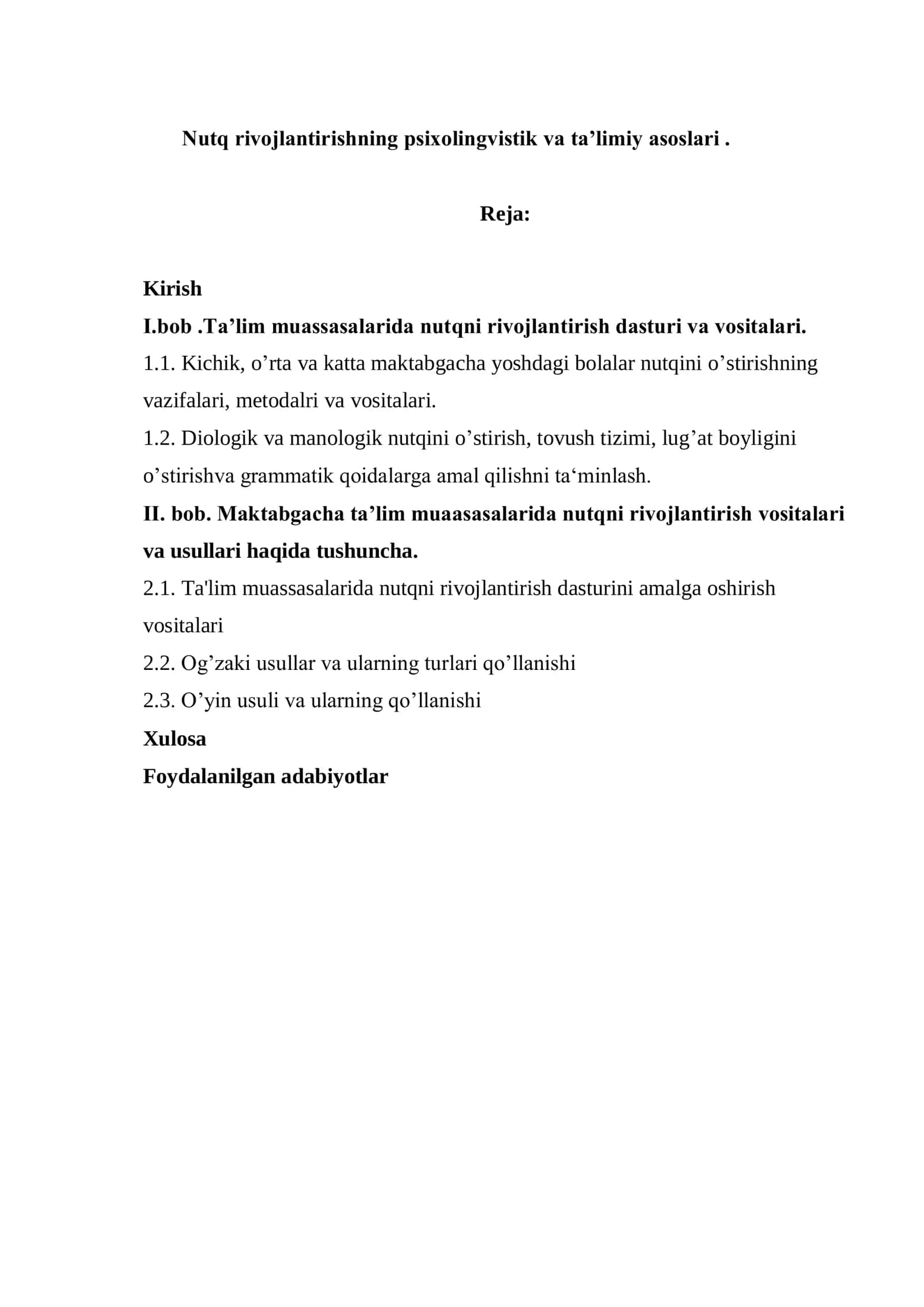 Nutq rivojlantirishning psixolingvistik va ta’limiy asoslari 1