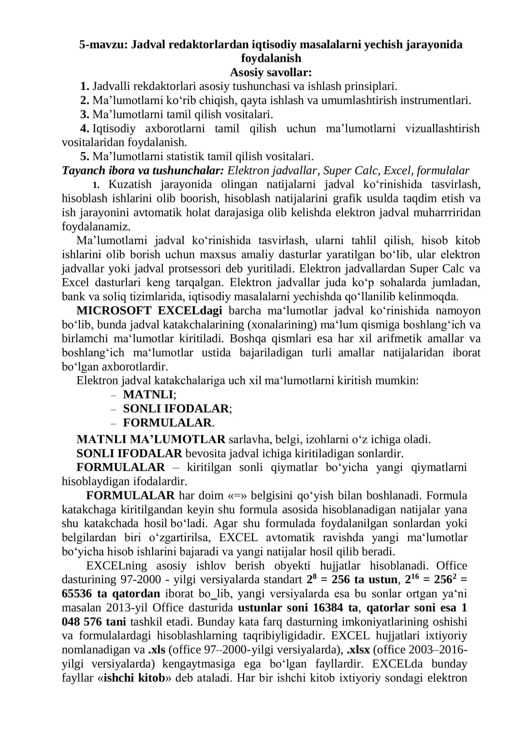 Iqtisodiy masalalarni yechish 1
