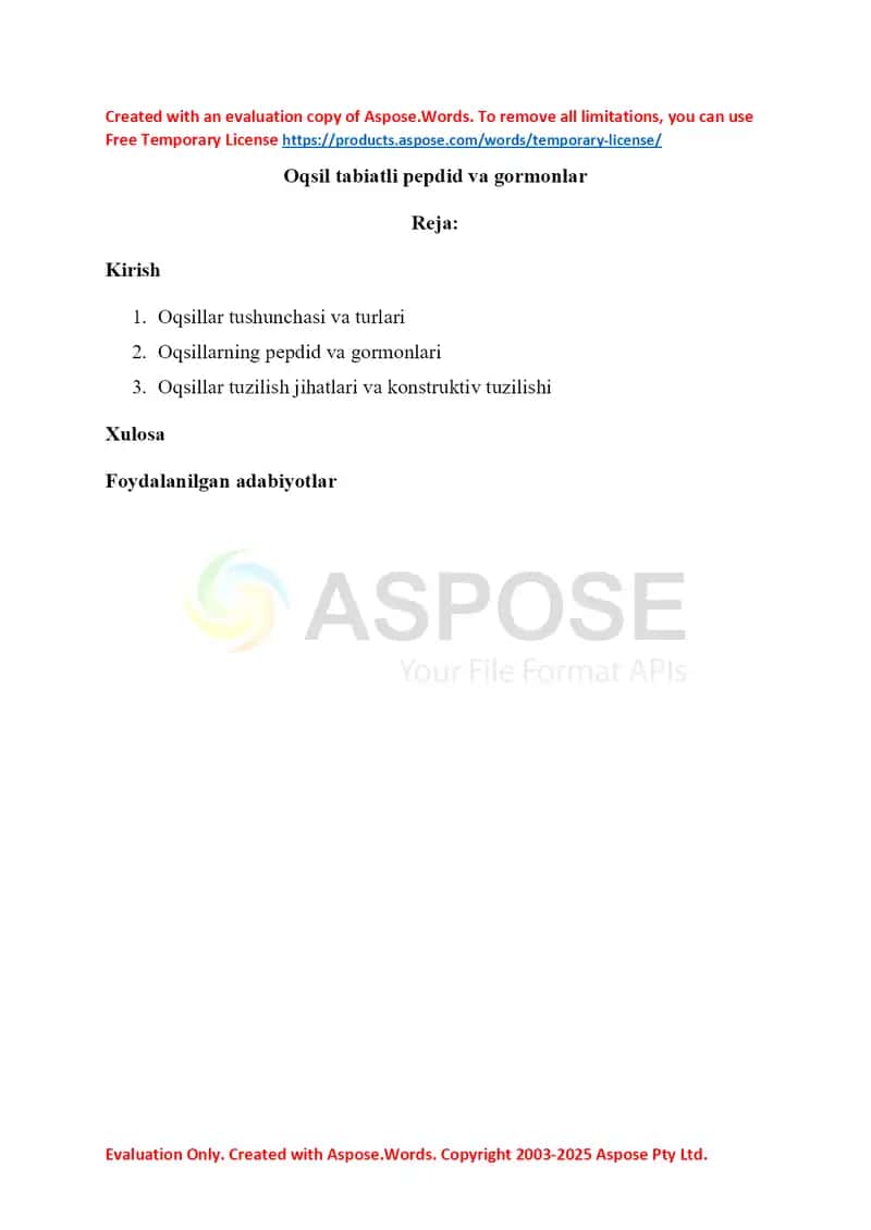 Oqsillar. Pepdid va garmonlar 1