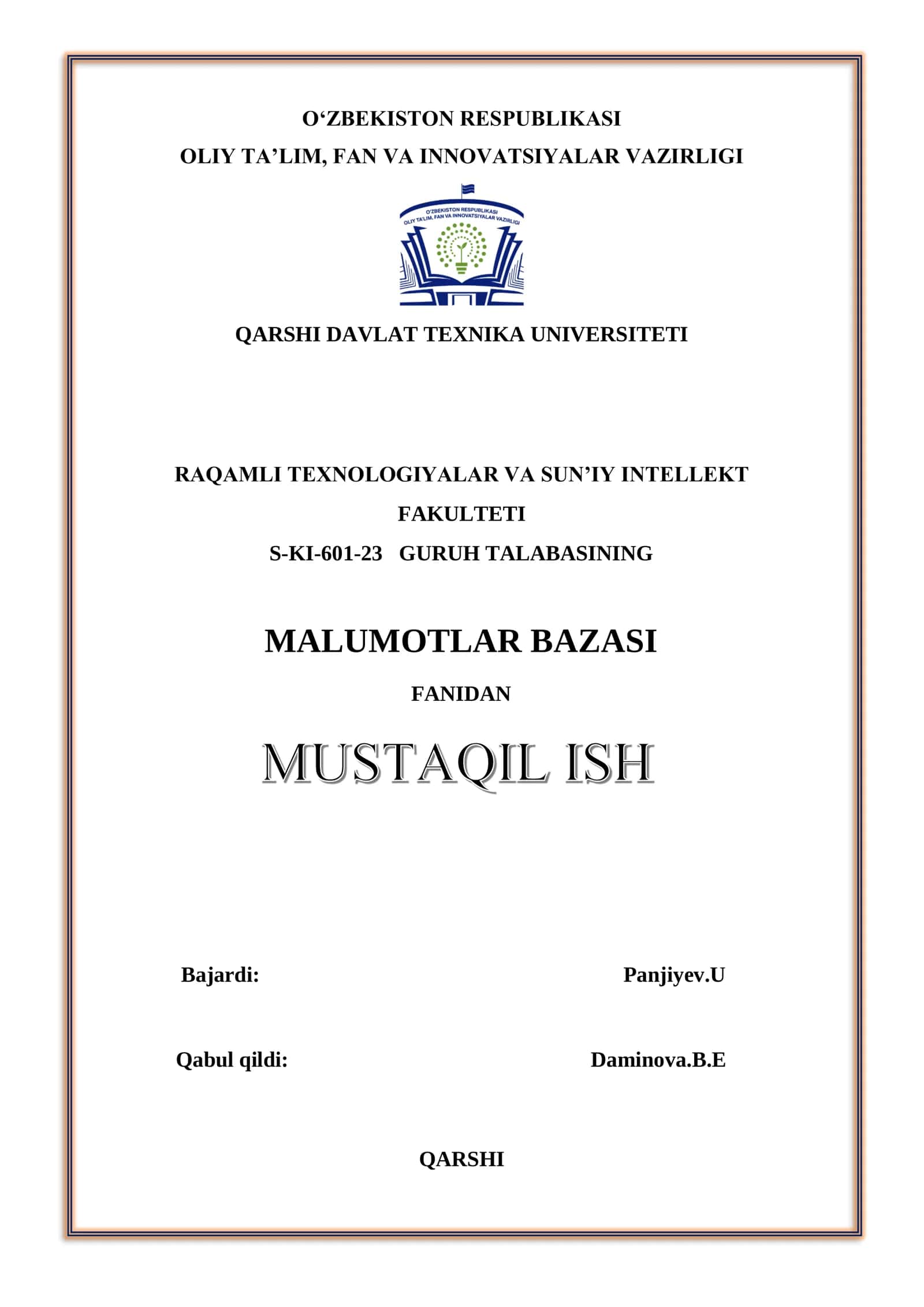 MALUMOTLAR BAZASI FANI 1