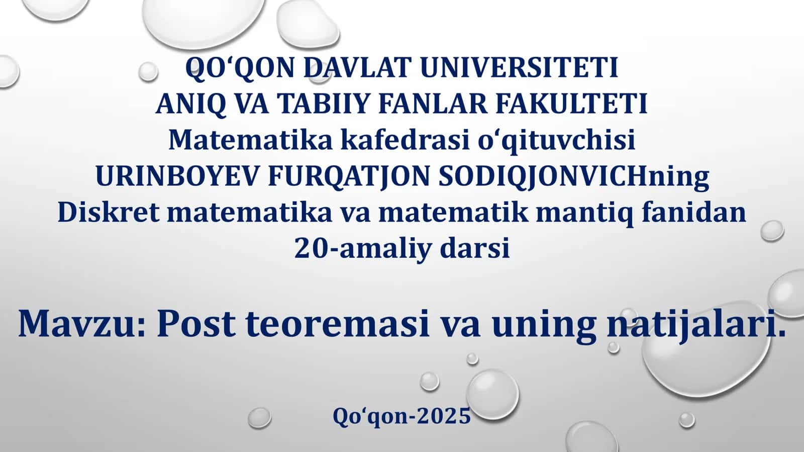 Post teoremasi va uning natijalari 1