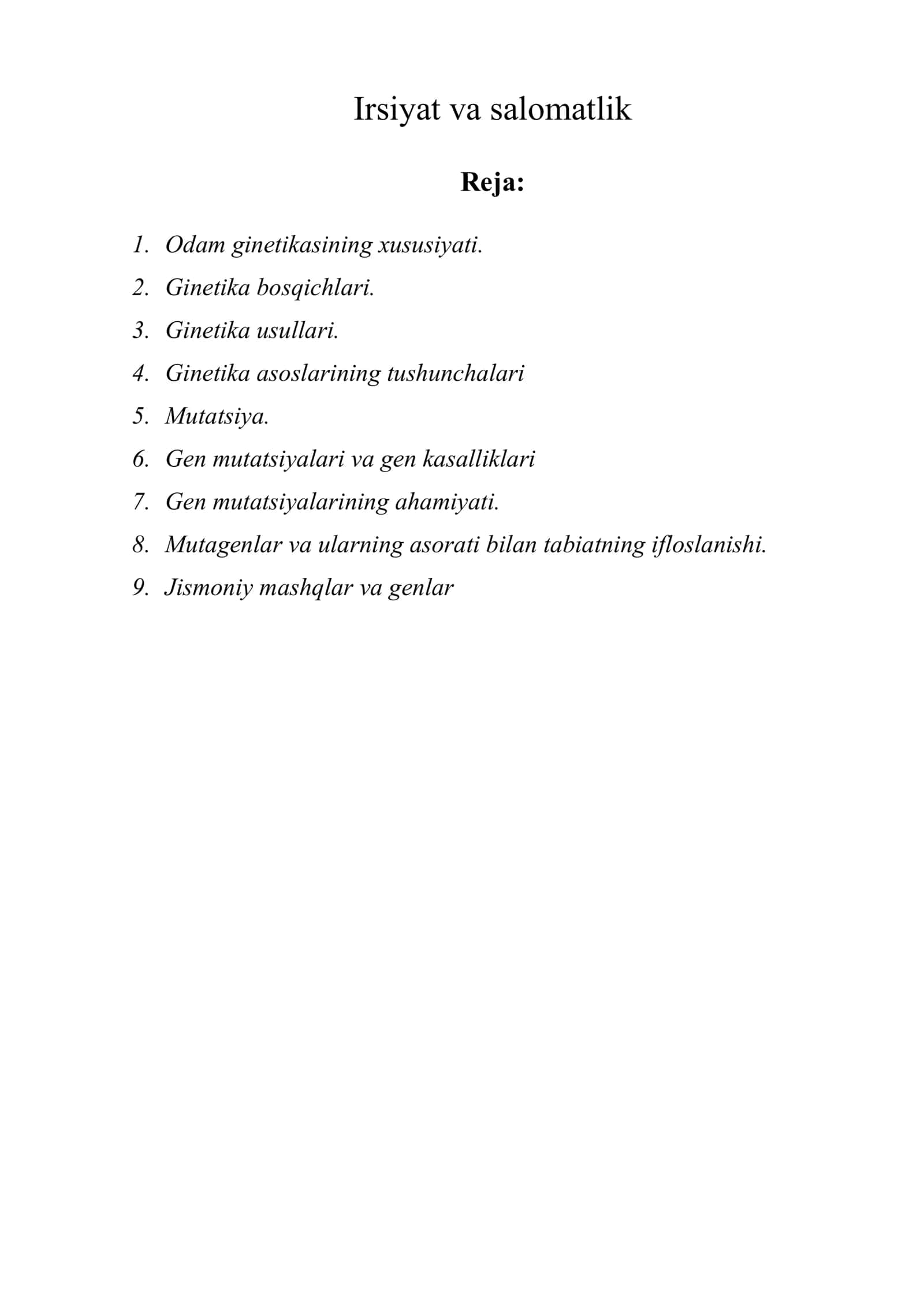 Irsiyat va salomatlik 1