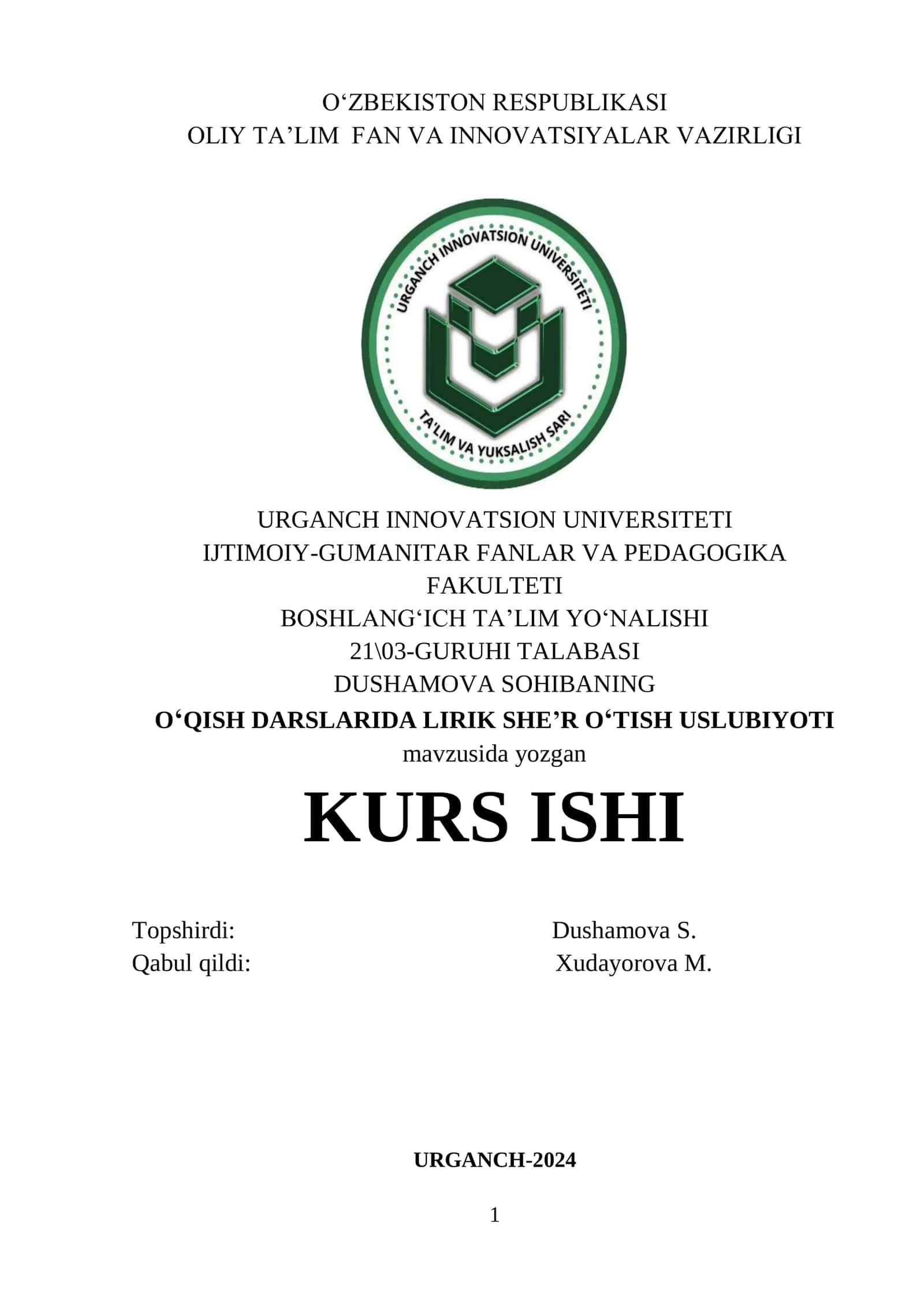 O‘QISH DARSLARIDA LIRIK SHE’R O‘TISH USLUBIYOTI 1