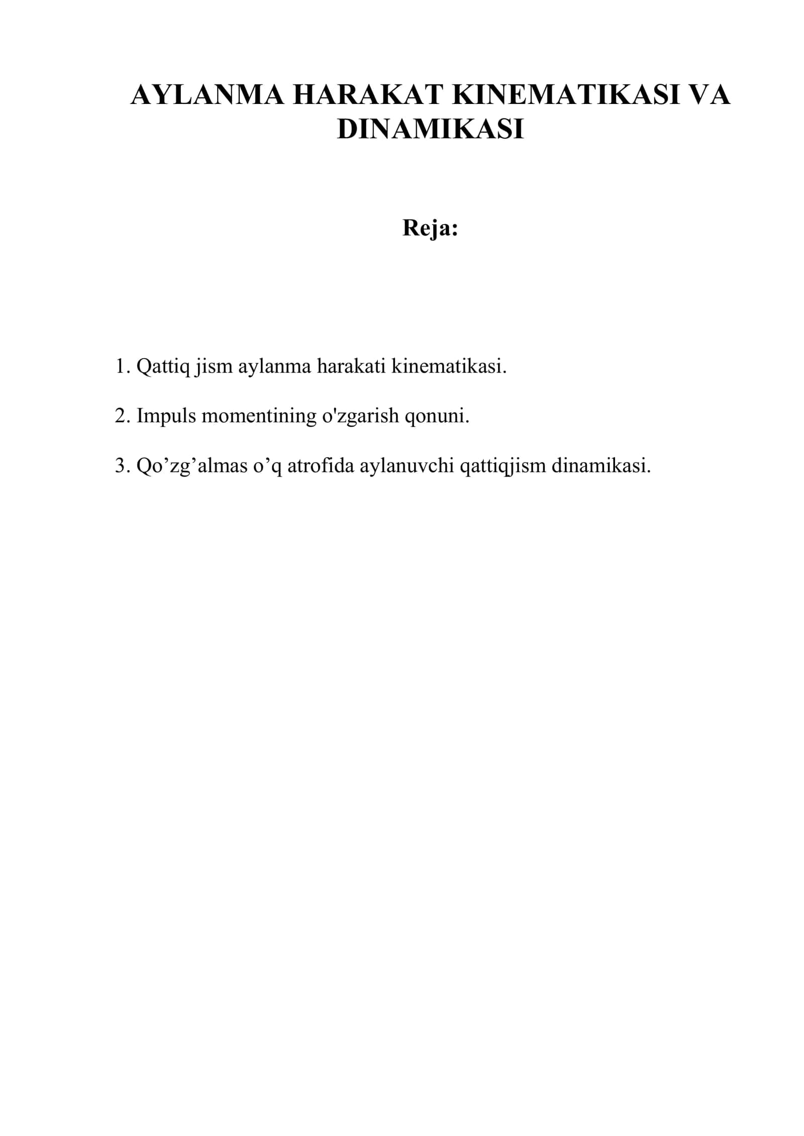AYLAMMA HARAKAT KINEMATIKASI VA DINAMIKASI 1