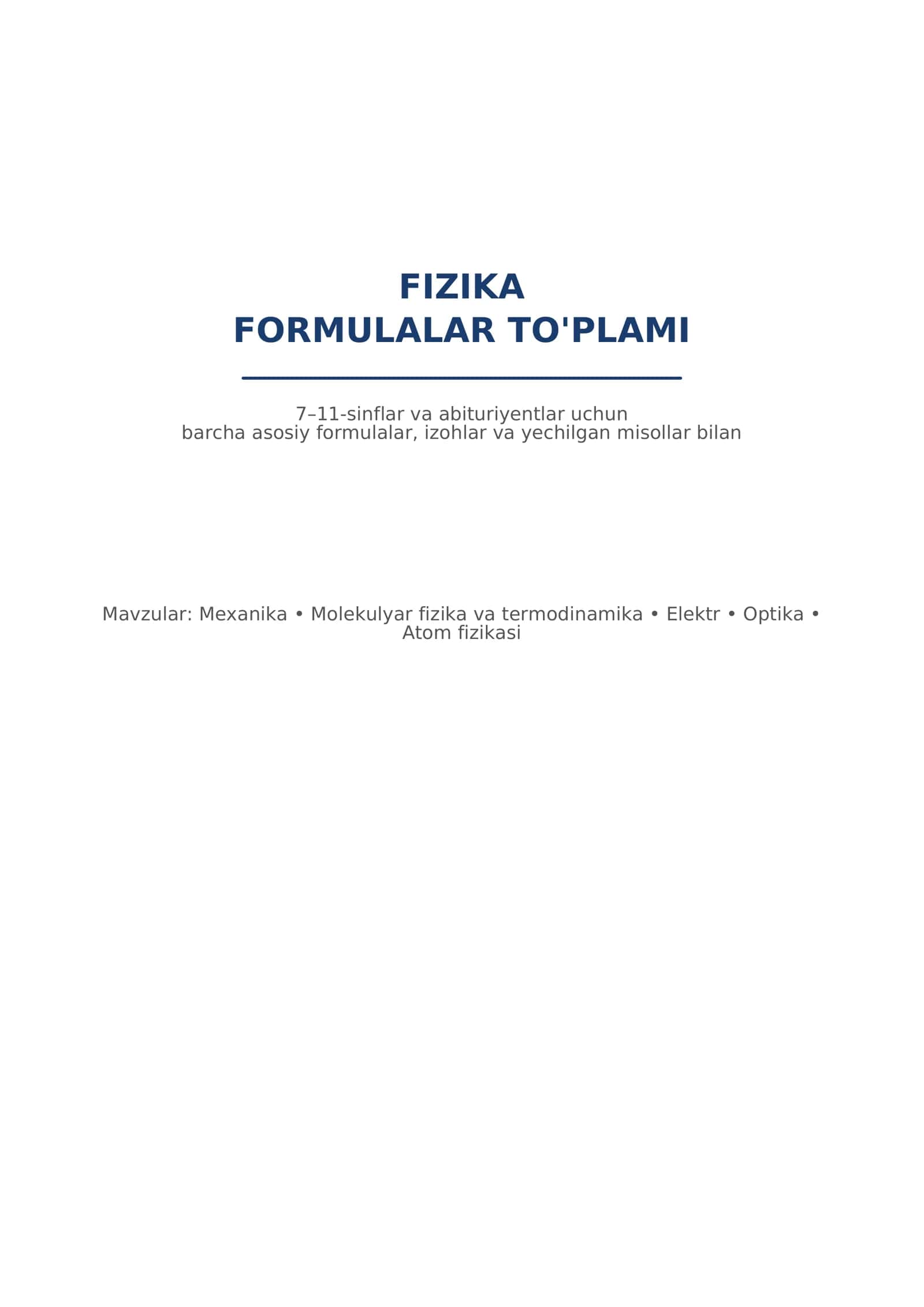 DTM/Milliy sertifikat uchun Fizika formulalari 1