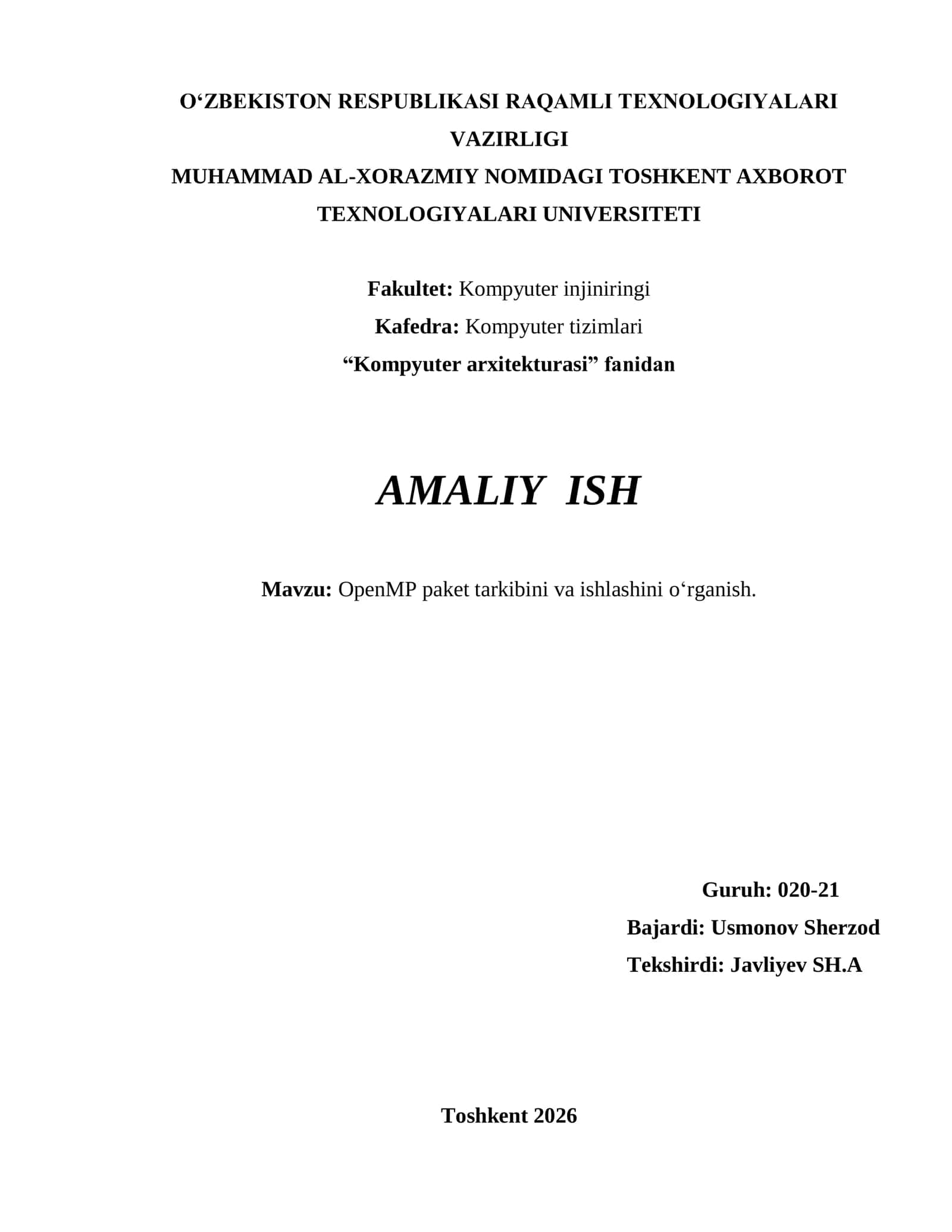OpenMP paket tarkibini va ishlashini o‘rganish. 1