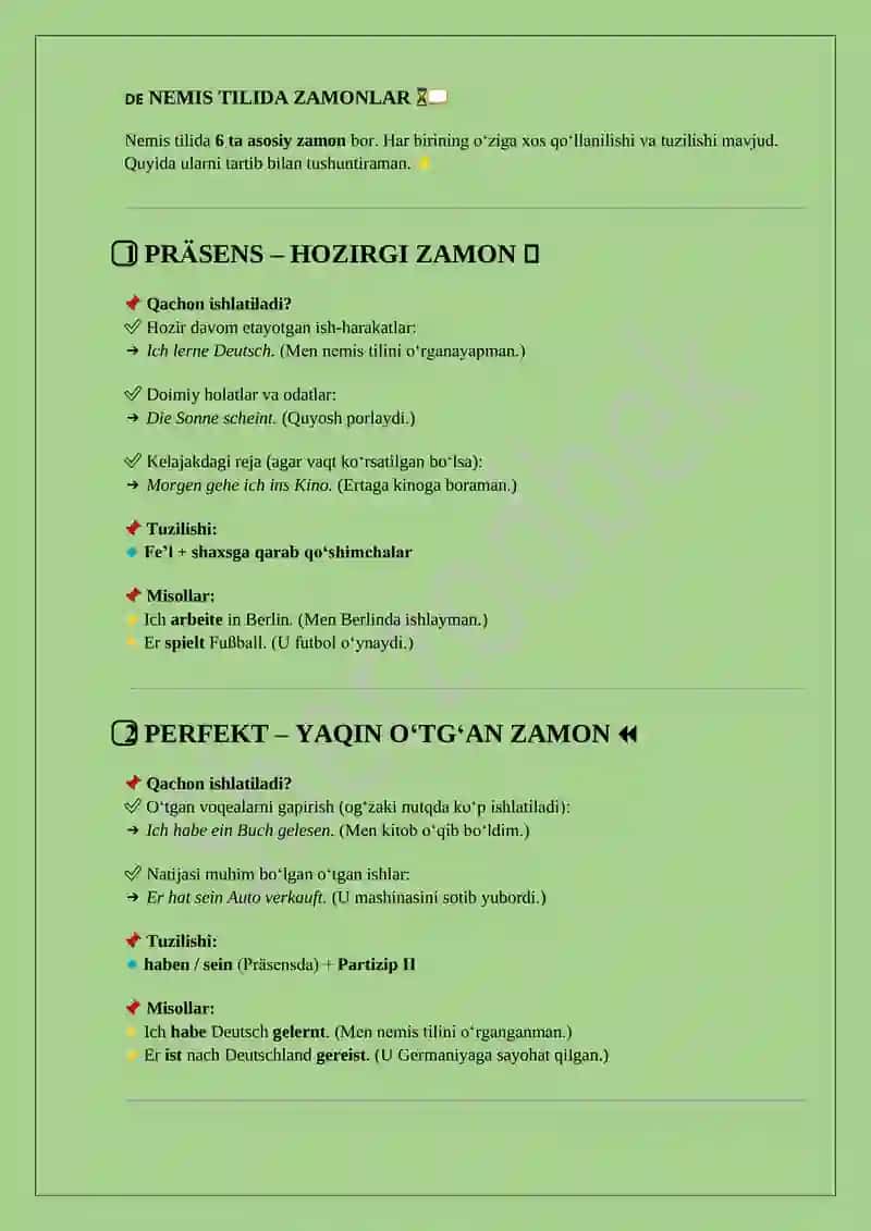 Nemis tilida BARCHA ZAMONLAR