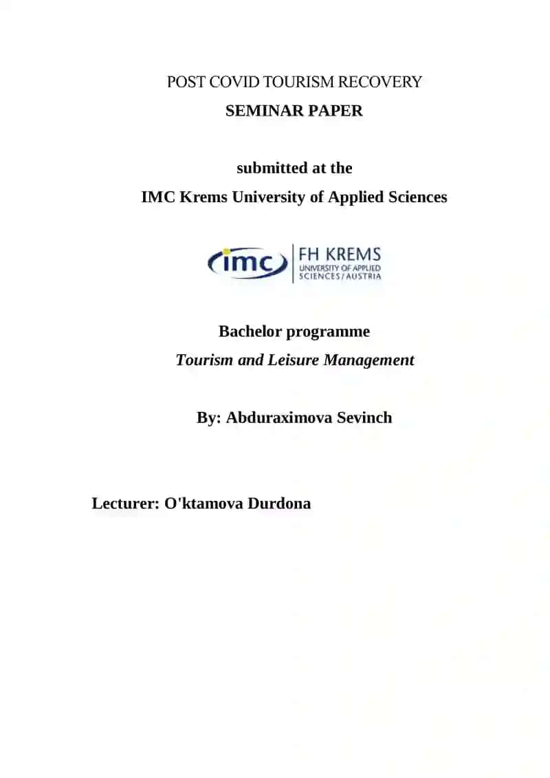Post COVID Tourism Recovery Seminar Paper