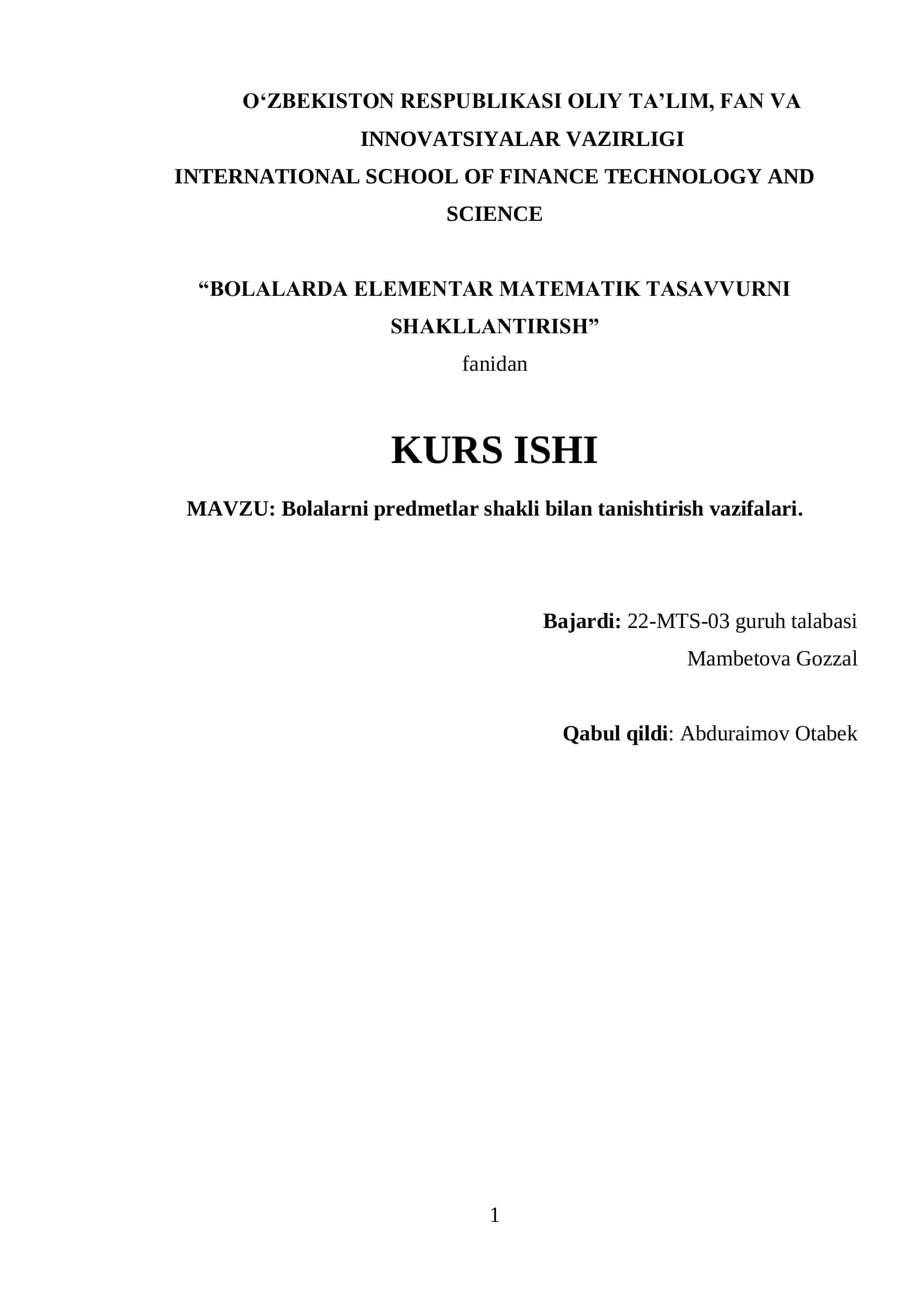 Bolalarda Elementar Matematik Tasavvurni Shakllantirish 1