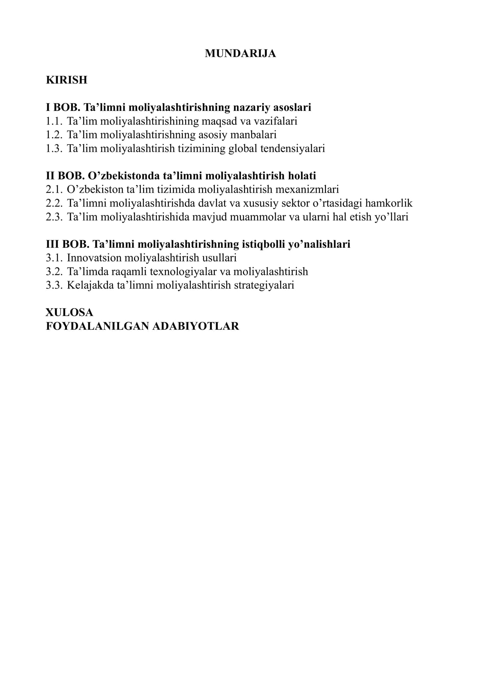 Kurs ishining maqsadi va vazifalari 1