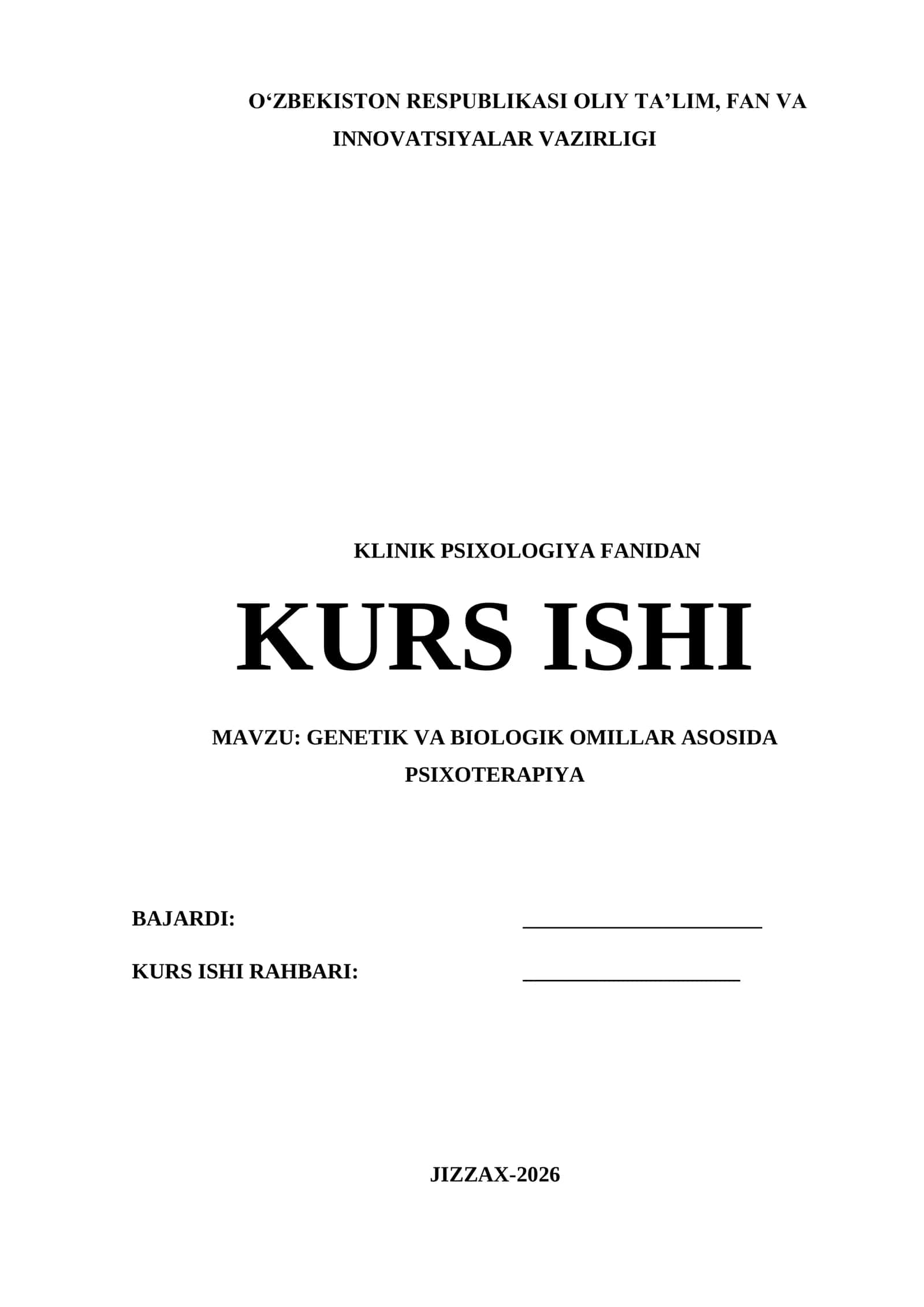KLINIK PSIXOLOGIYA FANIDAN KURS ISHI 1