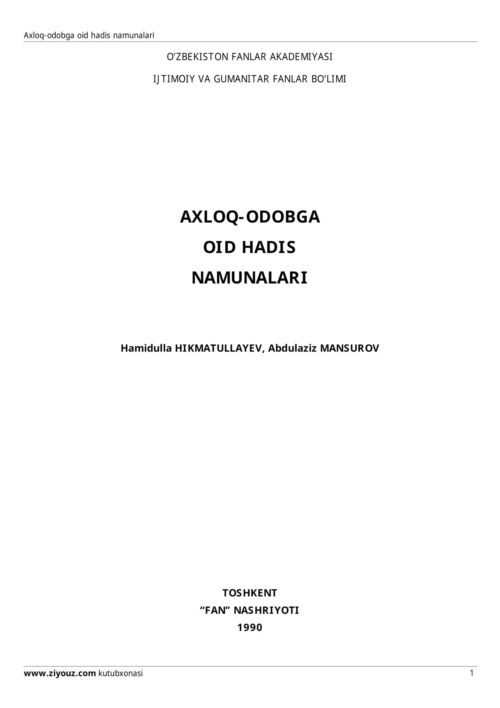 Axloq-odobga oid hadis namunalari 1