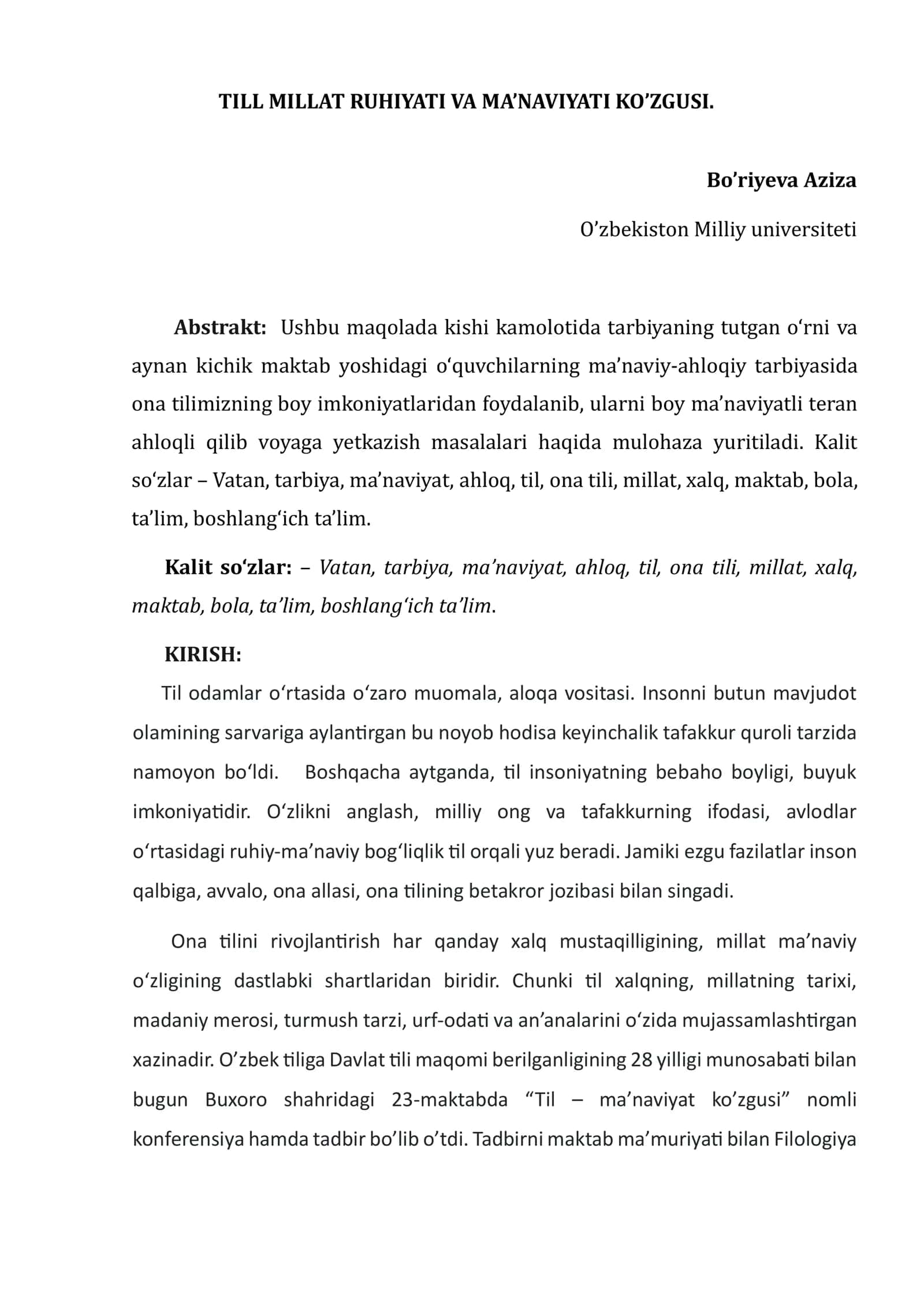 TILL MILLAT RUHIYATI VA MA’NAVIYATI KO’ZGUSI 1
