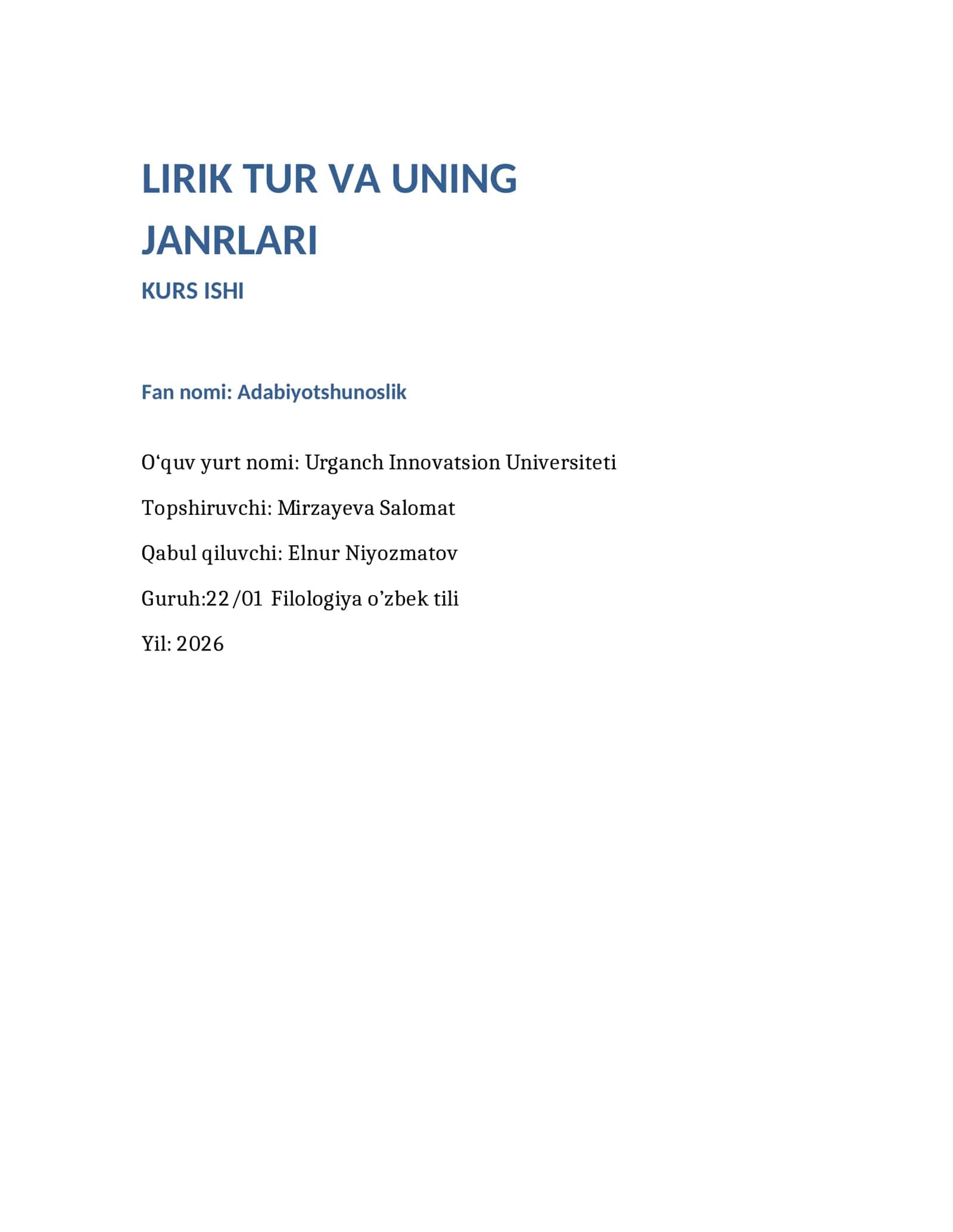 Lirik Tur va uning Janrlari 1