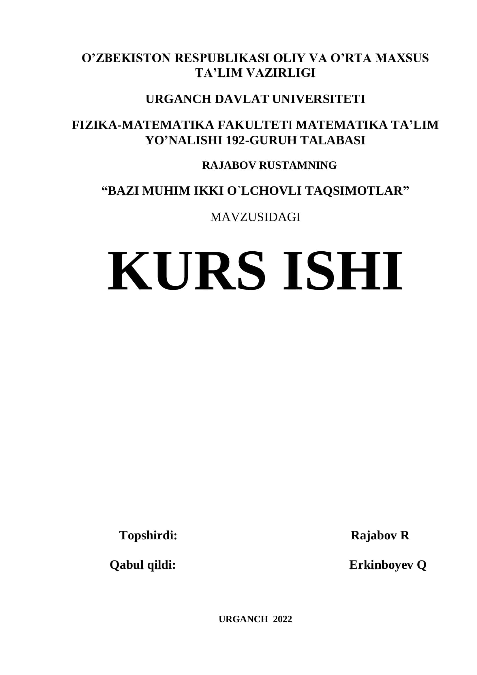 Bazi muhim ikki o'lchovli taqsimotlar 1
