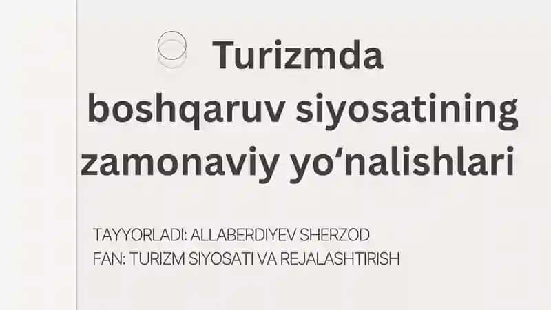 Turizm Siyosati va Rejalashtirish