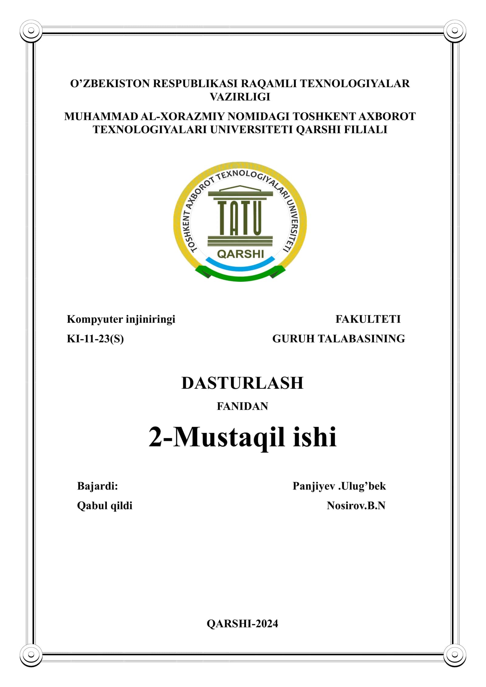 Kompyuter injiniringi FAKULTETI 1