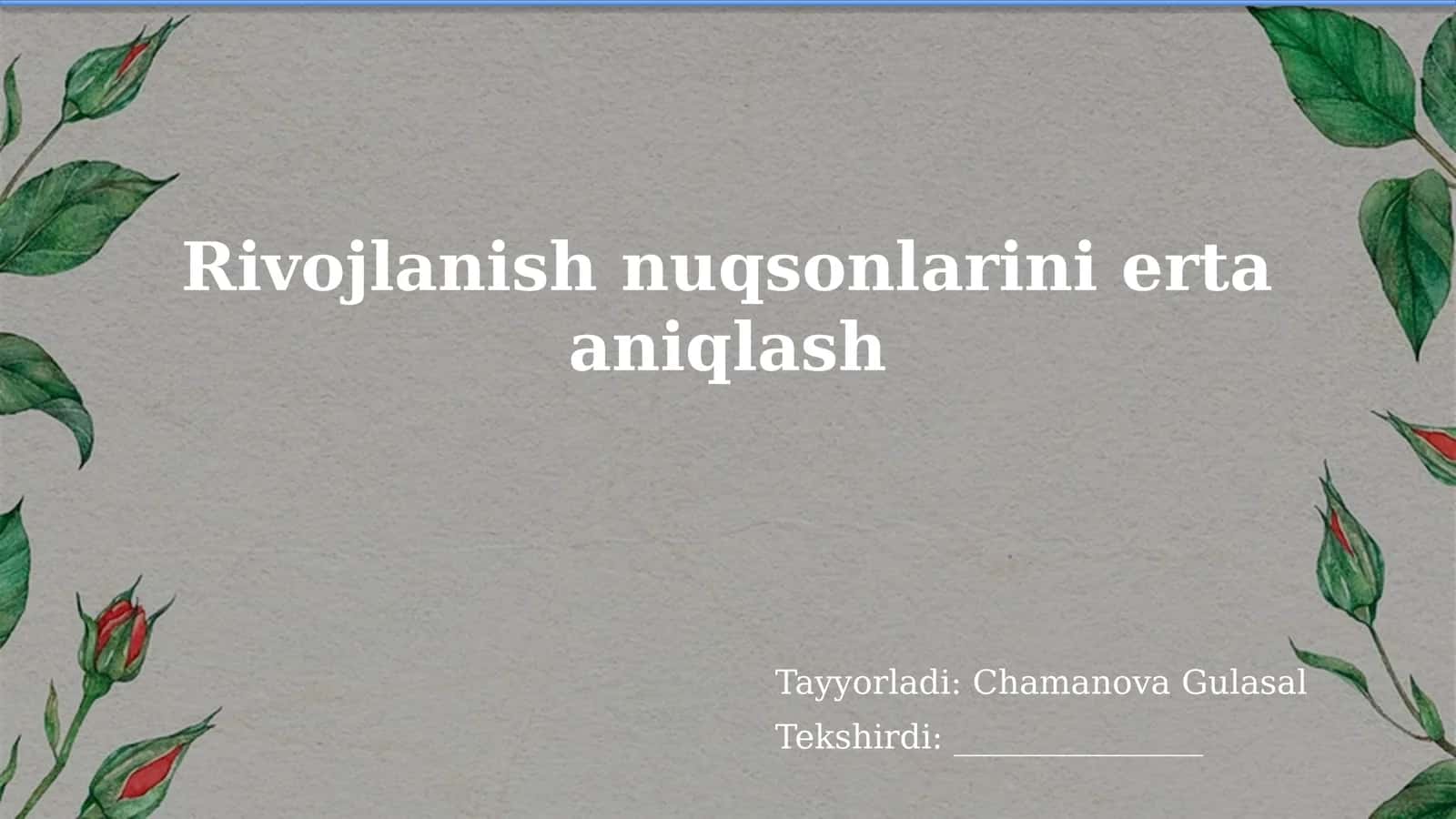 Rivojlanish nuqsonlarini erta aniqlash 1