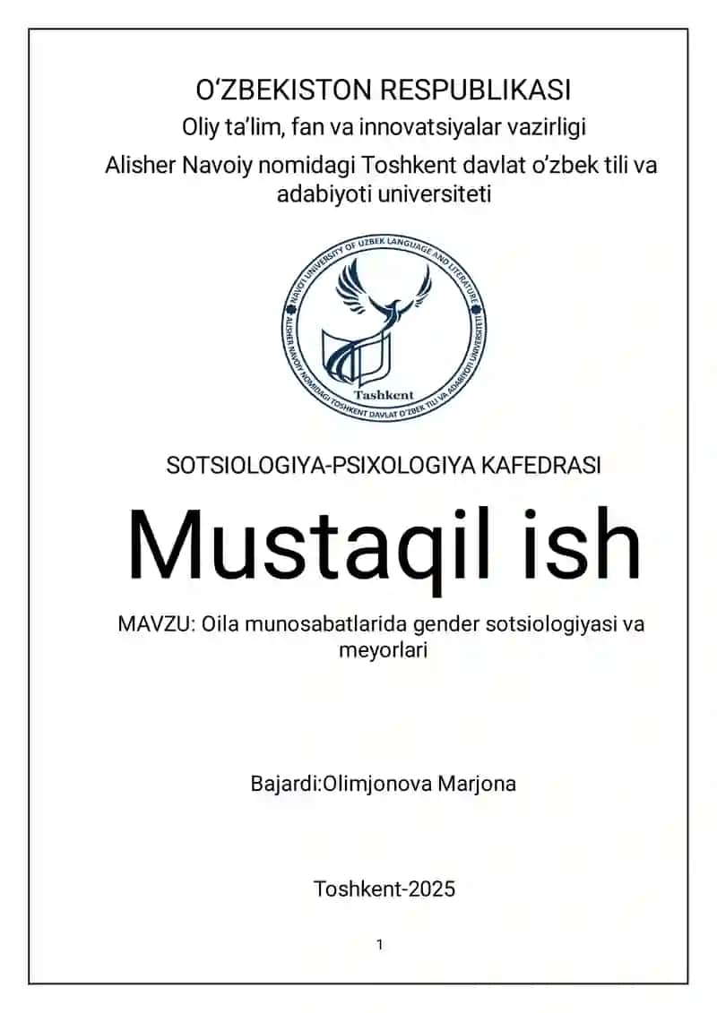 Mustaqil ish. Oila va gender munosabatlar