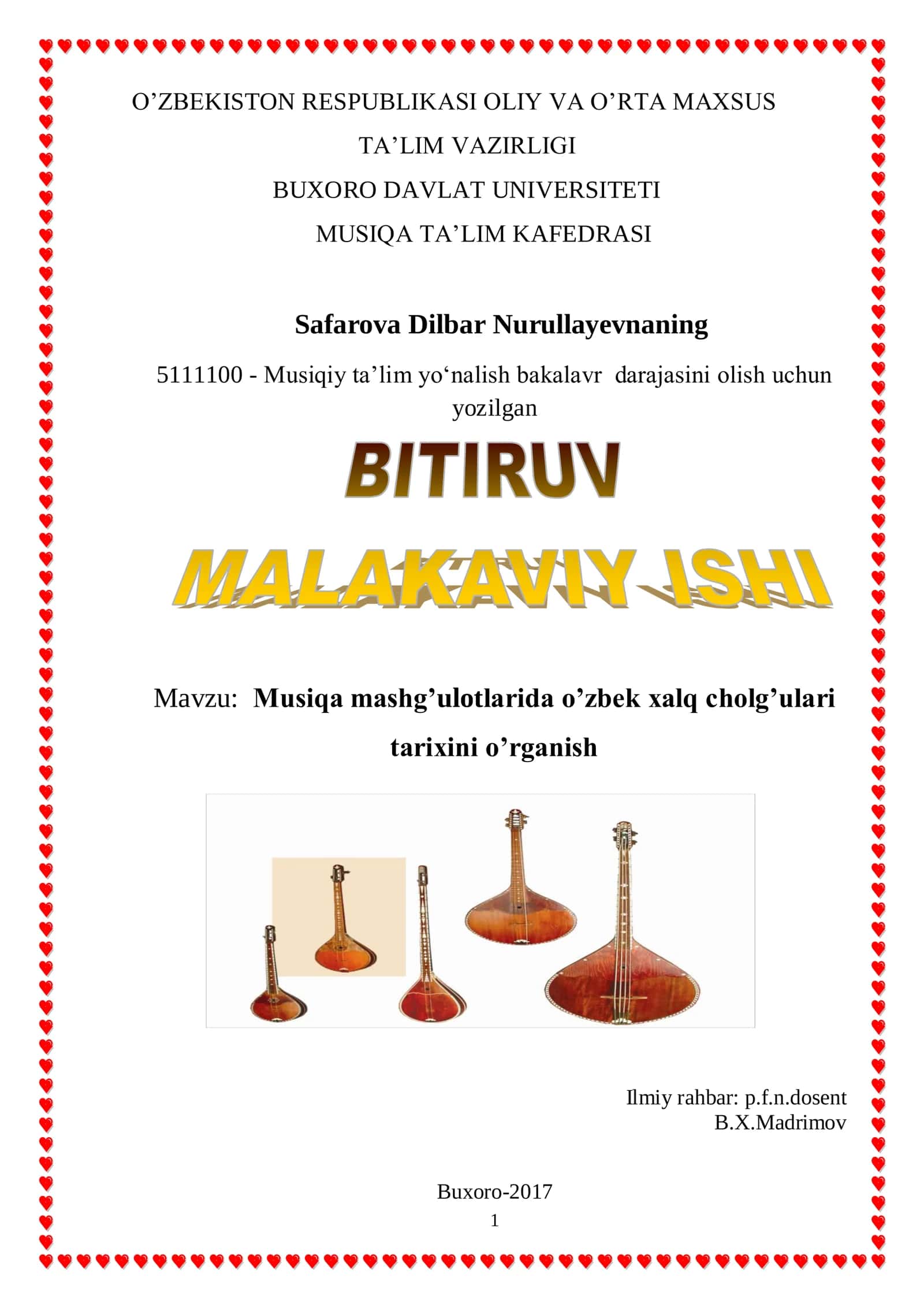Musiqa mashg‟ulotlarida o‟zbek xalq cholg‟ulari tarixini o‟rganish 1