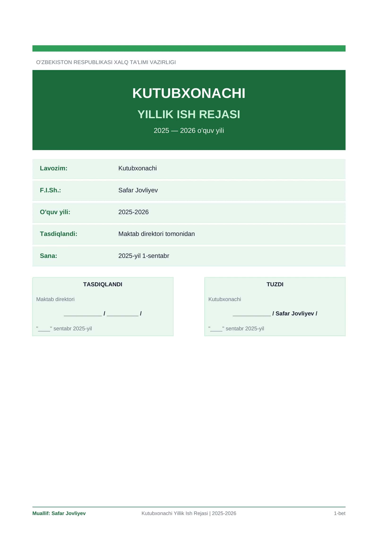 Kutubxonachi Yillik Ish Rejasi | 2025-2026 1