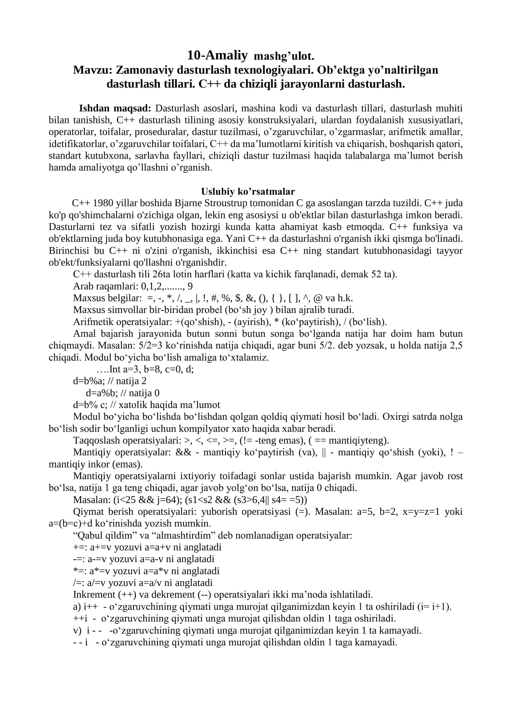 Zamonaviy dasturlash texnologiyalari 1