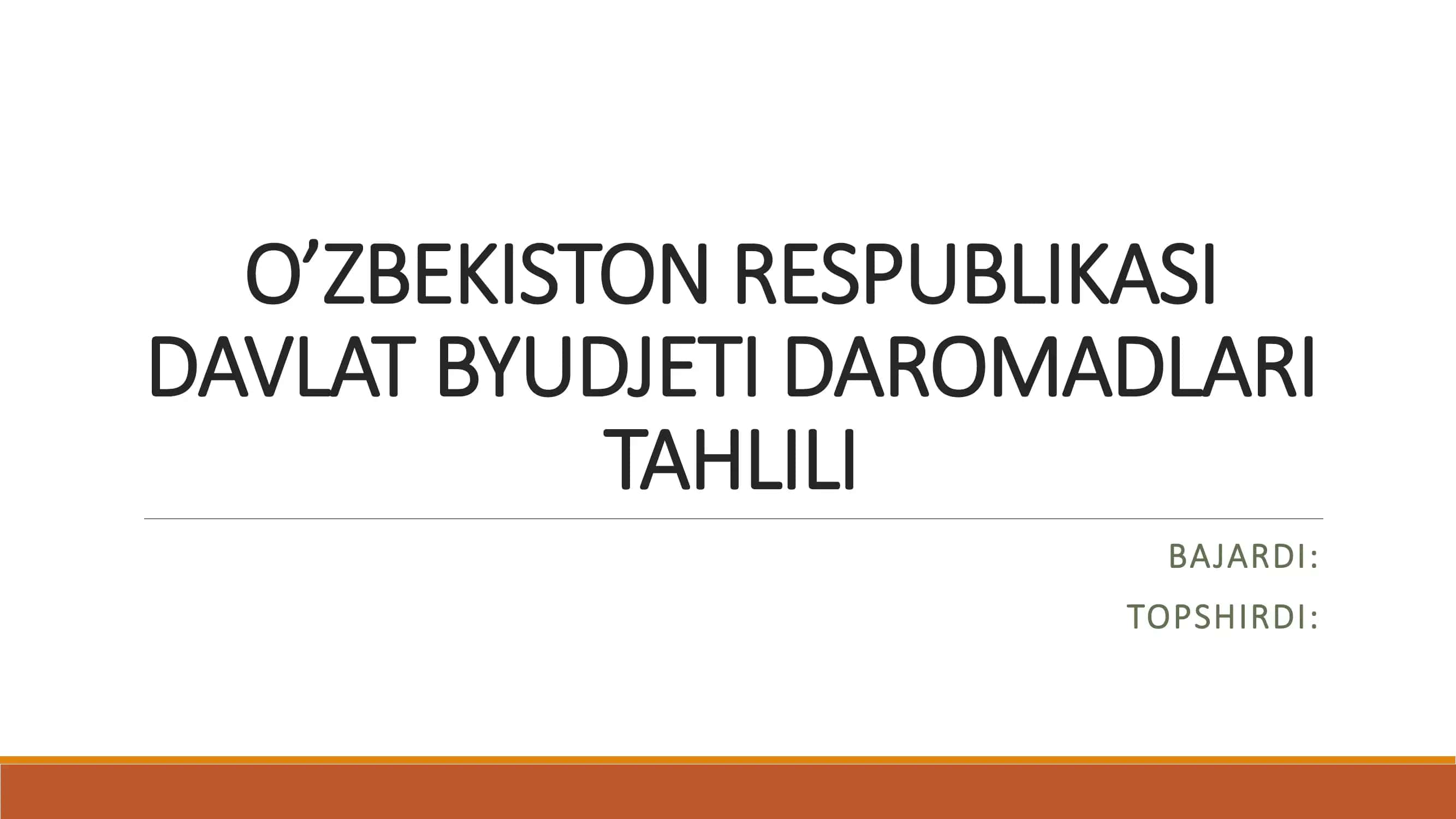 O‘ZBEKISTON RESPUBLIKASI DAVLAT BYUDJETI DAROMADLARI TAHLILI 1