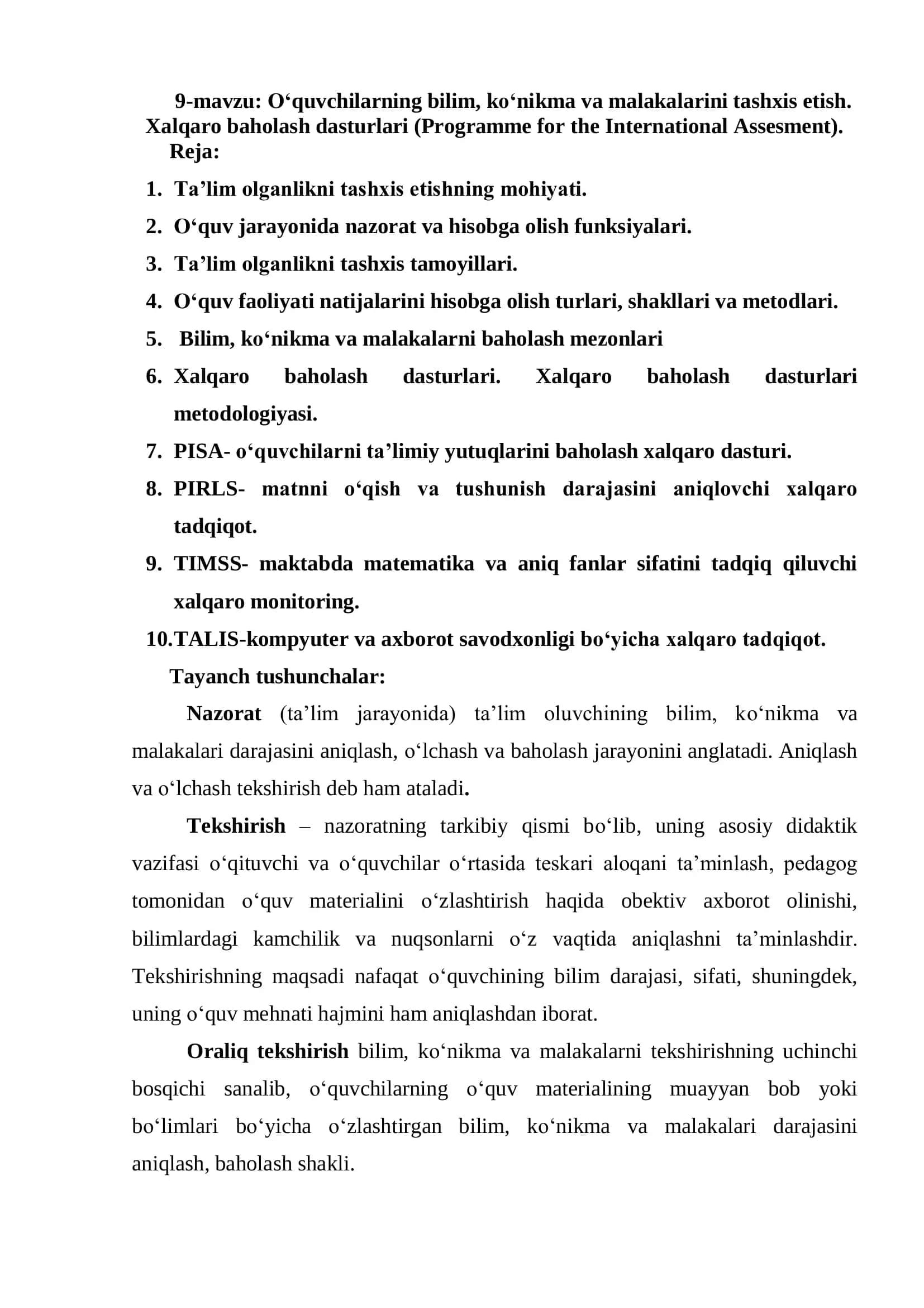 O‘quvchilarning bilim, ko‘nikma va malakalarini tashxis etish 1