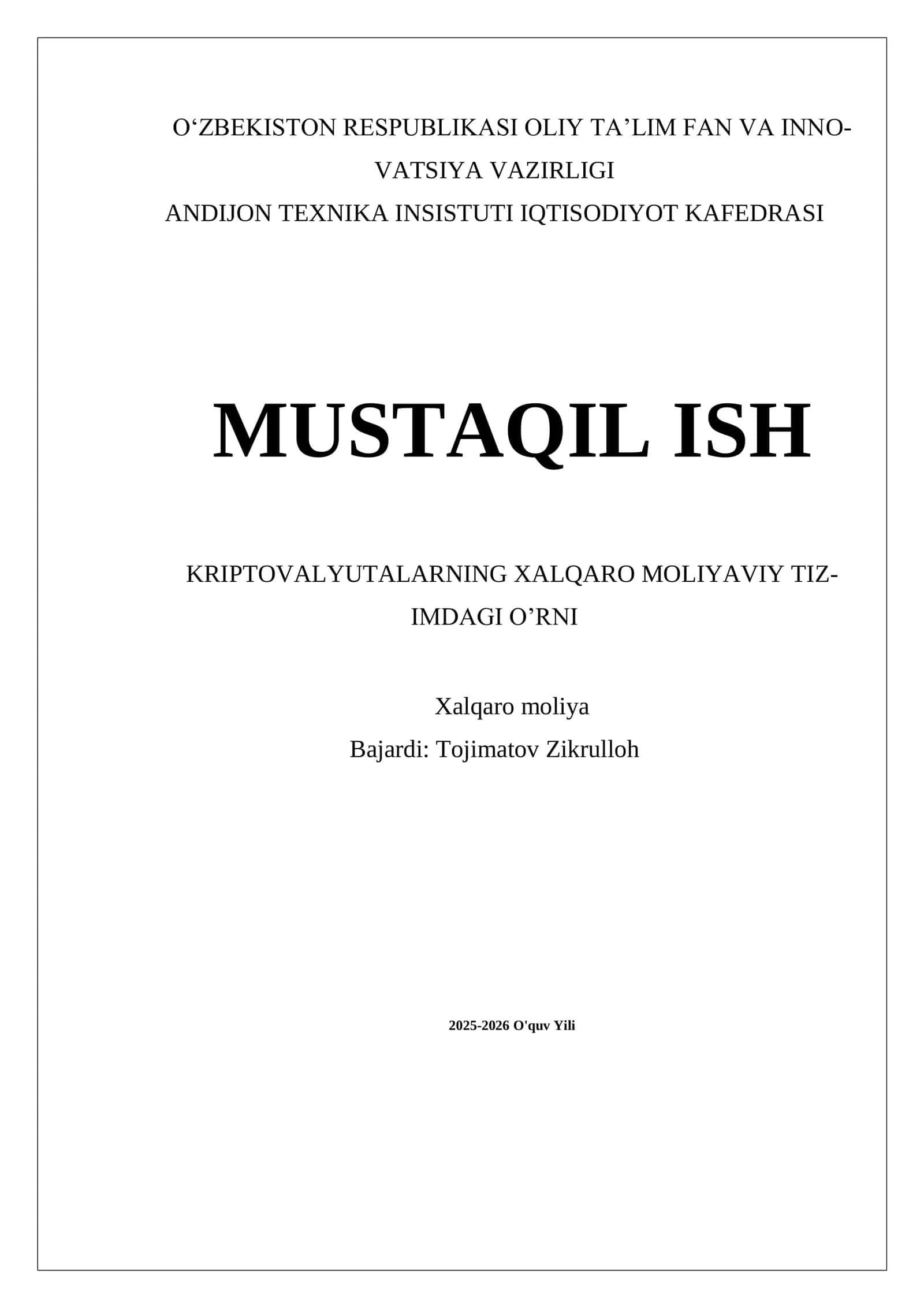 Kriptovalyutalarning Xalqaro Moliyaviy Tizimdagi O'rni 1