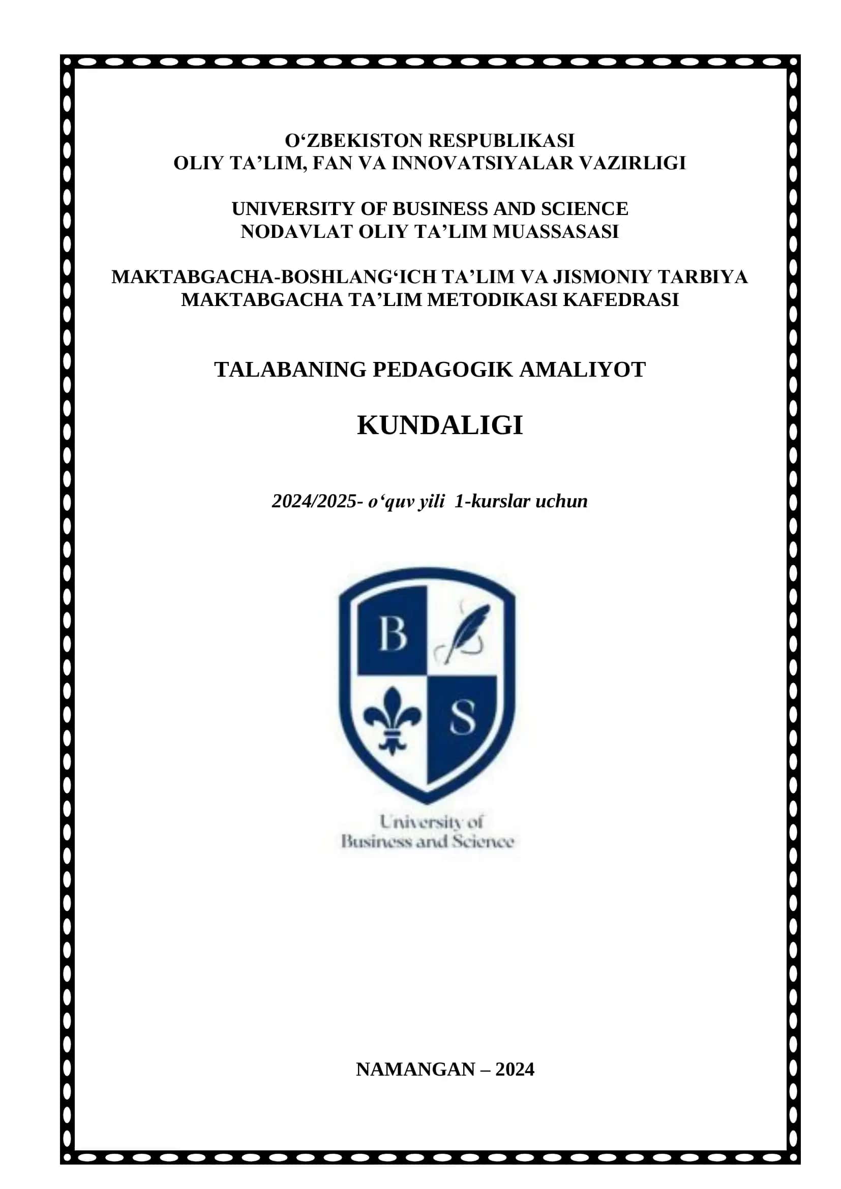 Talabalar uchun pedagogik amaliyot kunlik 1