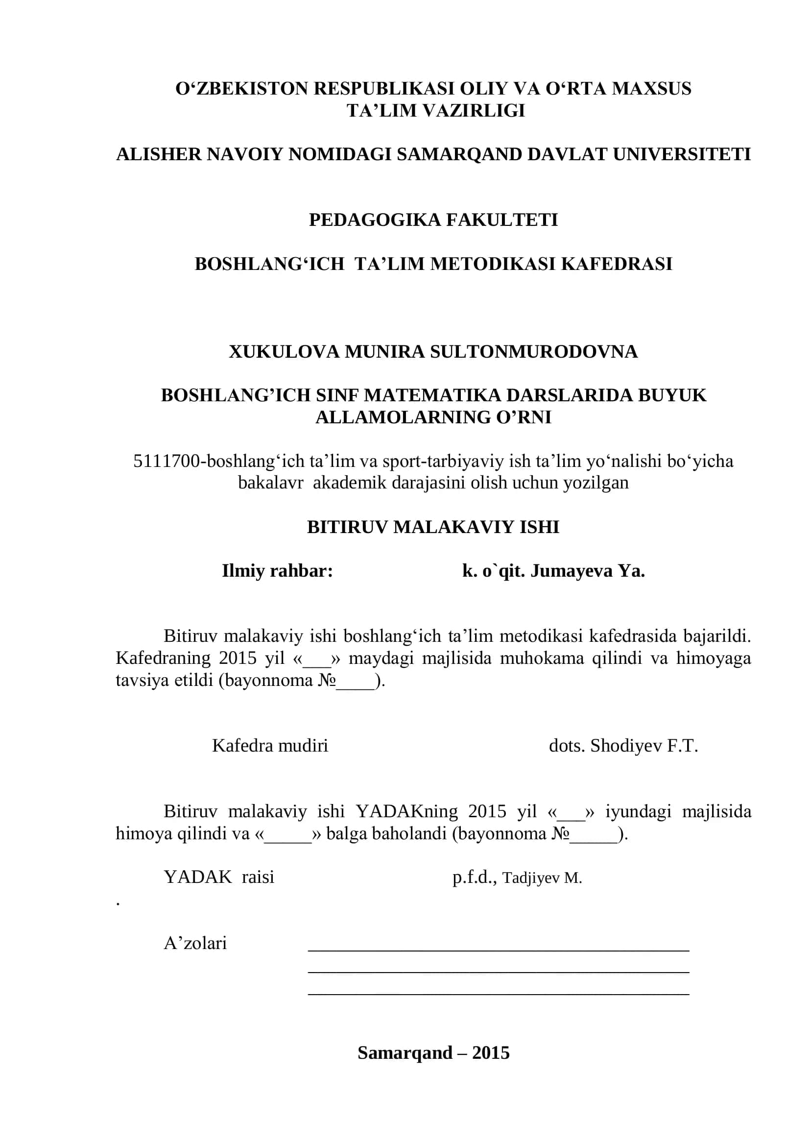 BOB BOSHLANG‘ICH SINF MATEMATIKA DARSLARIDA MATEMATIKA TARIXINI O‘ 1