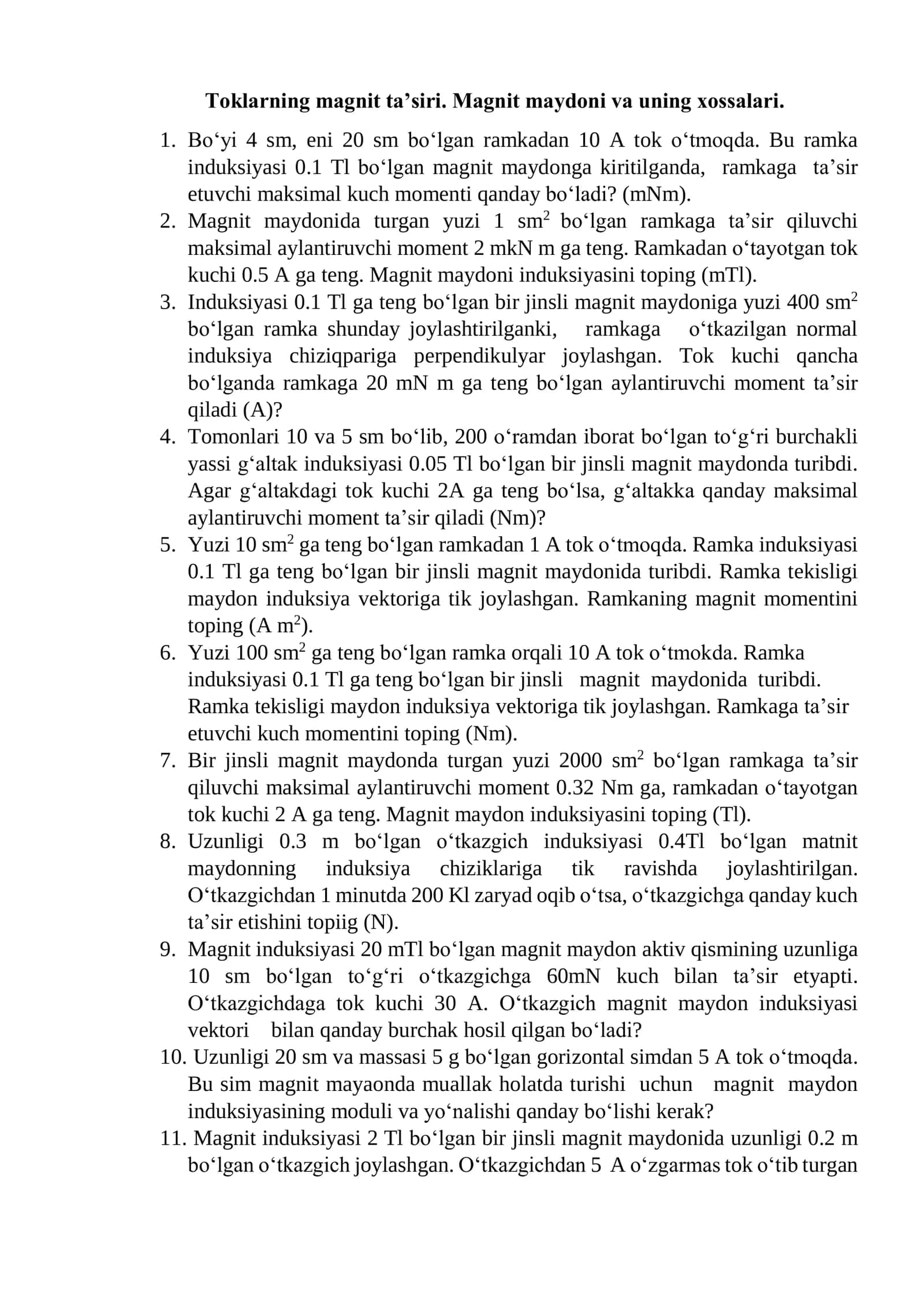 Toklarning magnit ta’siri. Magnit maydoni va uning xossalari 1