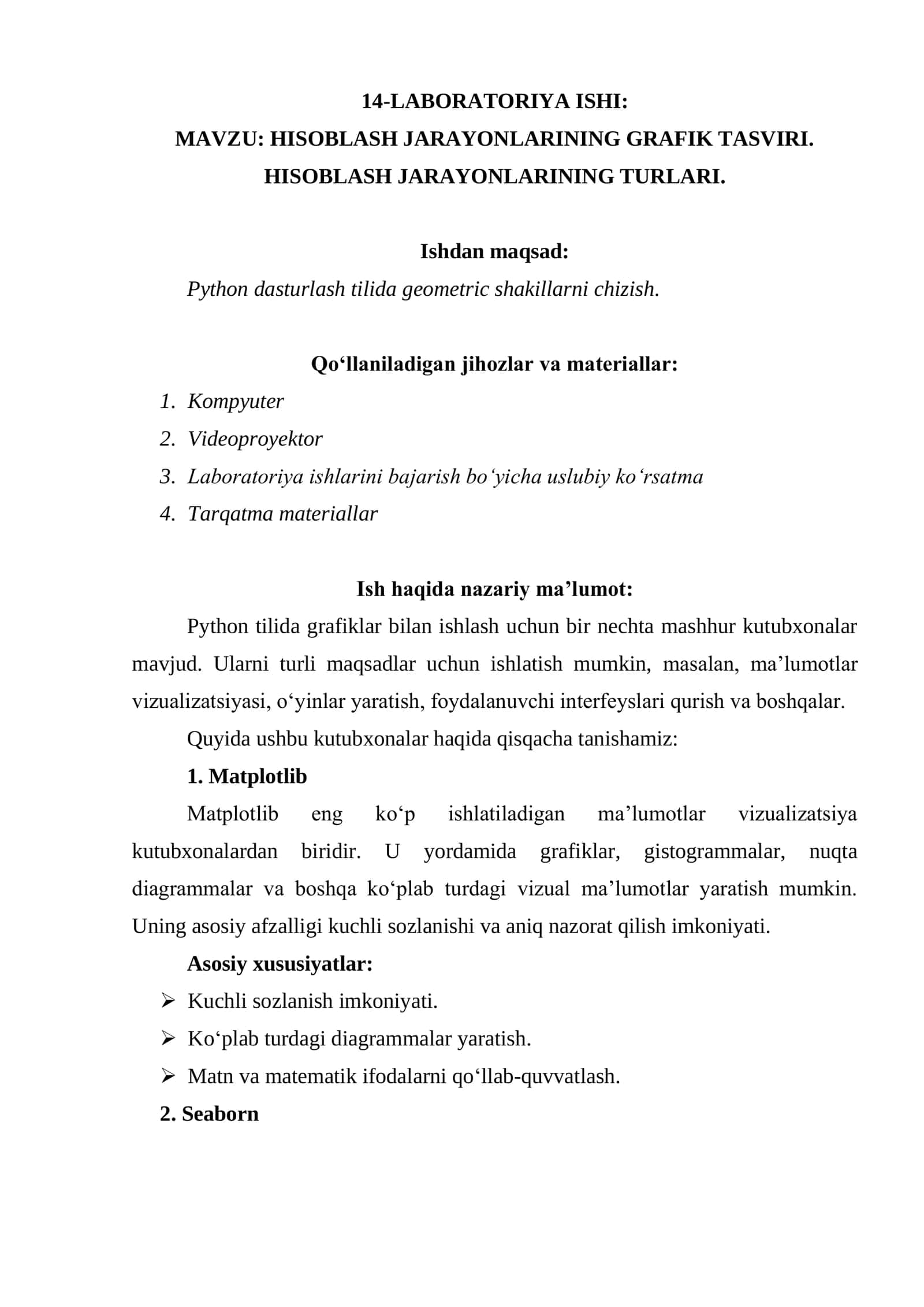 HISOBLASH JARAYONLARINING GRAFIK TASVIRI. HISOBLASH JARAYONLARINING TURLARI 1