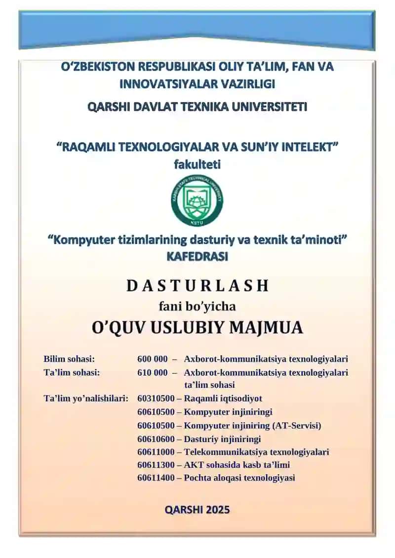 "Kompyuter tizimlarining dasturiy va texnik ta’minoti"